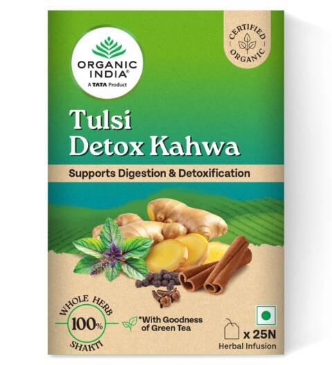 A TATA Product Tulsi Detox Kahwa - 25 Tea Bags, Helps Improve Digestion & Detoxification, Rich in Antioxidants, Made with Tulsi, Ginger, Clove, and Green Tea