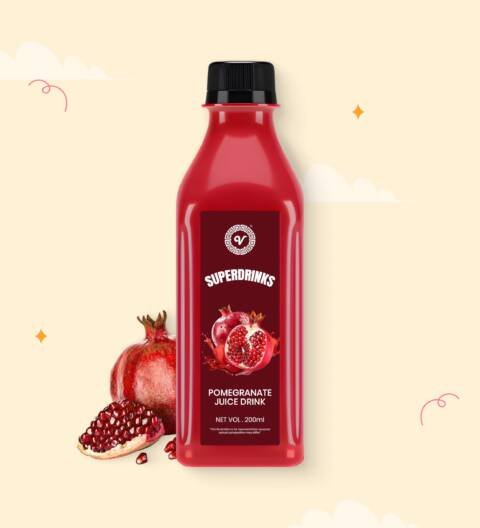 Pomegranate Juice, 200ml, 100% Pure Fruit Juice, Antioxidant Rich, Ready to Drink (Pack of 6)