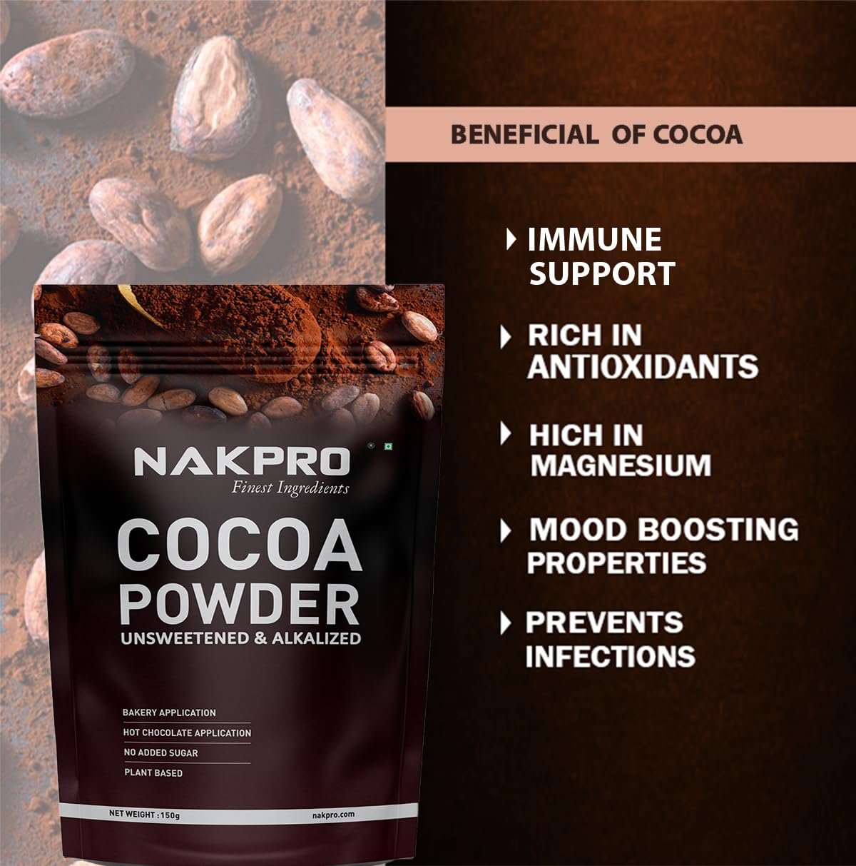 100% Pure & Natural Unsweetened Plant Based Cocoa Powder, 150g | 22.5g Protein | Ideal for Cake, Baking, Hot Chocolate, Milkshakes & More (150g) - Image 6