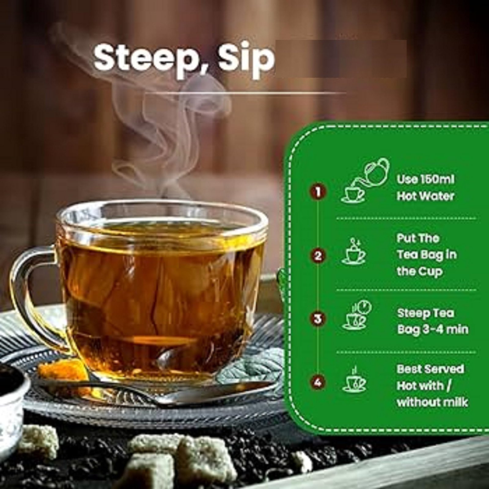 Tulsi Green Tea (100 Tea Bags) | De-stressing and Soothing | Low Caffeine Herbal Tea | Non Bitter | Plastic Free Tea Bags - Image 5