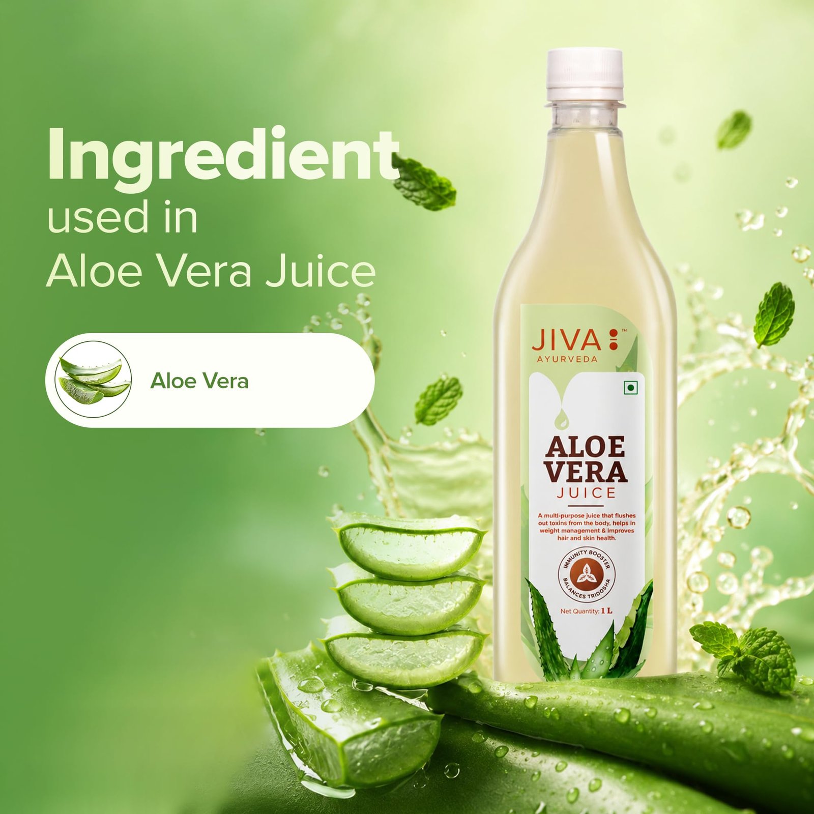 Jiva Aloe Vera Juice 1 Litre | Cold Pressed Juice Boosts Immunity, Improves Digestion, Detoxifies The Body | Promotes Healthy Skin & Hair | No Artificial Flavour & Suger (Pack of 1) - Image 3