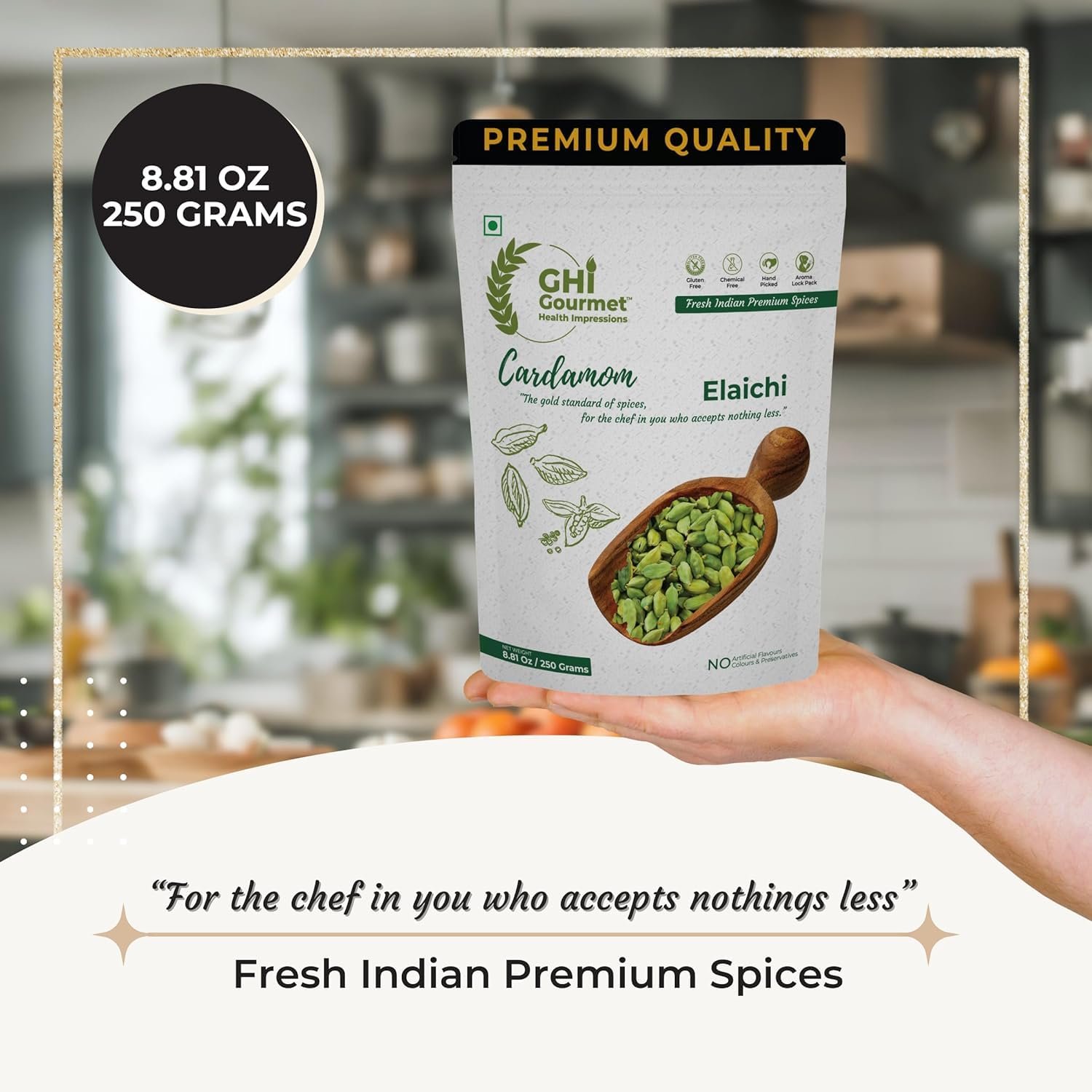 250g | Superior Grade Whole Green Cardamom (Elaichi) | 8MM Bold Size | Aromatic Green Pods, Non-GMO - Perfect for Culinary & Aromatic Uses | GHI Foods - Image 5