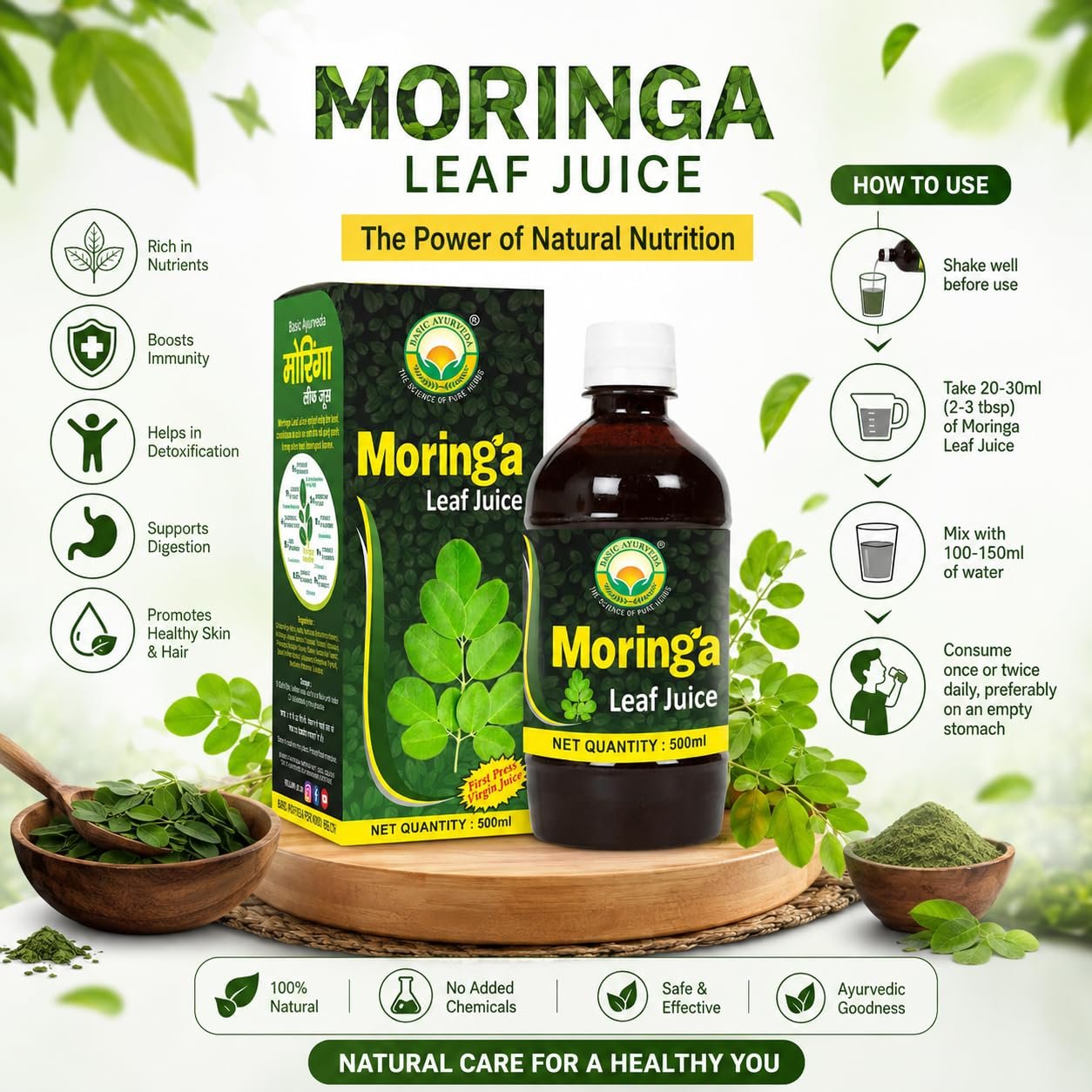 Moringa Leaf Juice 500ml | Sahjan (Sounjana) Herbal Health Drink | Natural Plant-Based Dietary Supplement | Immunity Booster - Image 2