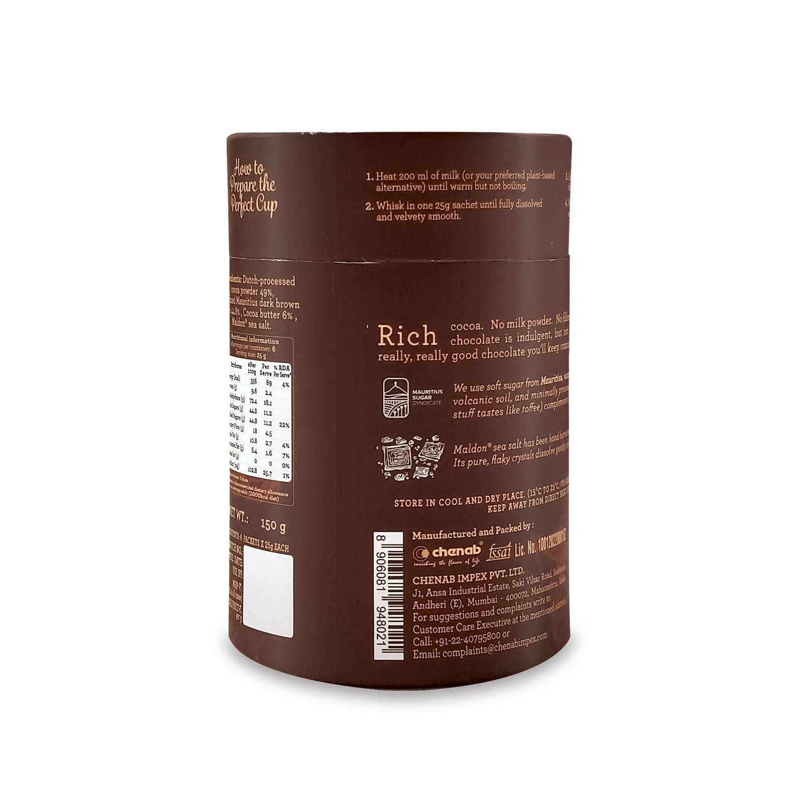Drinking Chocolate | 55% Cocoa | Dark, Creamy & Indulgent | Premium Hot Chocolate Mix with Cocoa Butter, Unrefined Mauritius Dark Brown Sugar & Maldon Sea Salt | No Fillers No milk powder | 150g (6 x 25g Sachets) | Christmas Gifting - Image 9