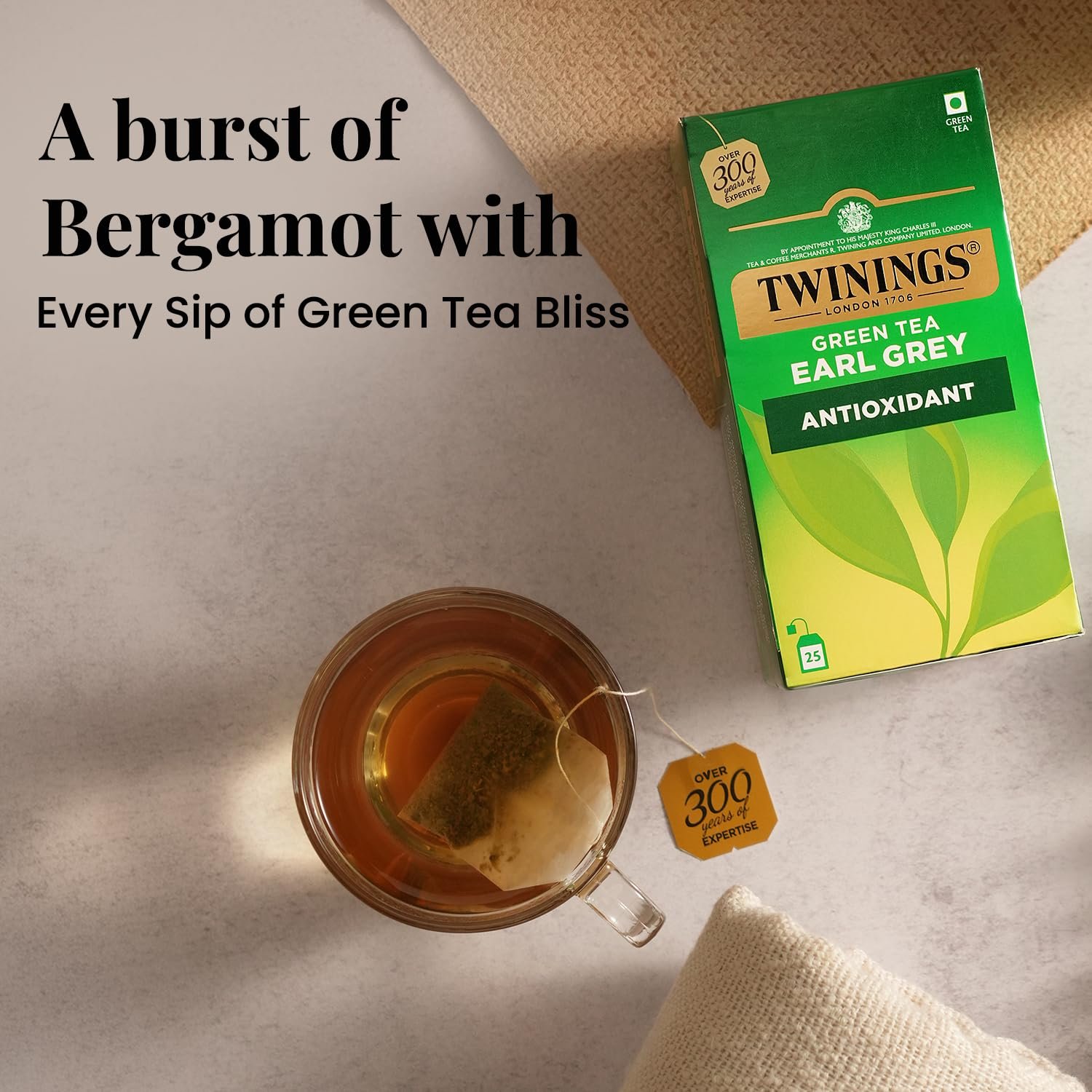 Green Tea & Earl Grey, 25 Tea Bags| Pack of 1| Perfectly Balanced & Refreshing Taste| With Light, Citrusy Flavour of Bermagot| Low Calorie| Handpicked Green Tea Leaves| Enjoy a Hot Cup of Tea - Image 2