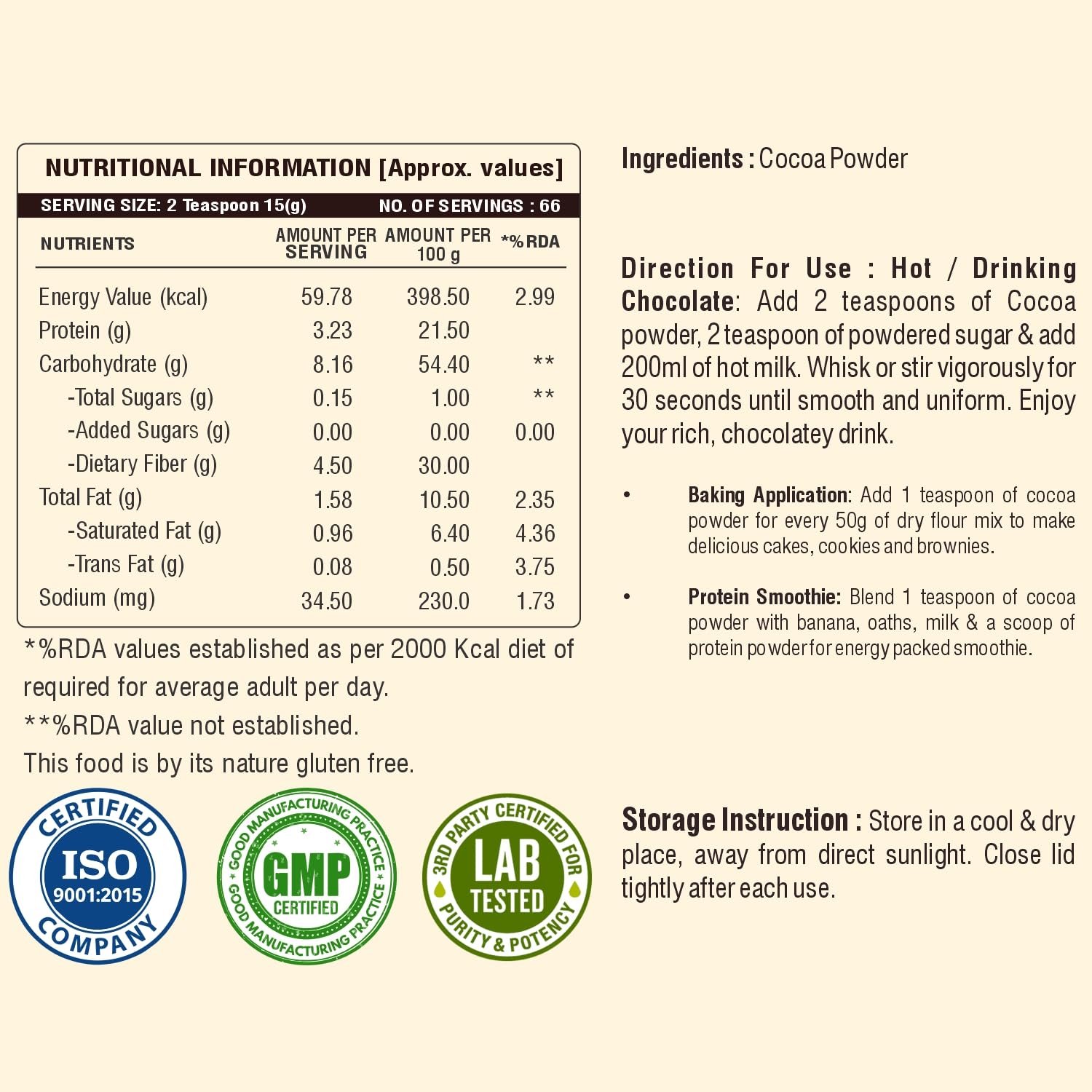 Unsweetened Cocoa Powder | Pure & Natural | Cocoa Powder for Cakes, Baking & Desserts | Hot Chocolate & Milkshakes | 1 kg - Image 5
