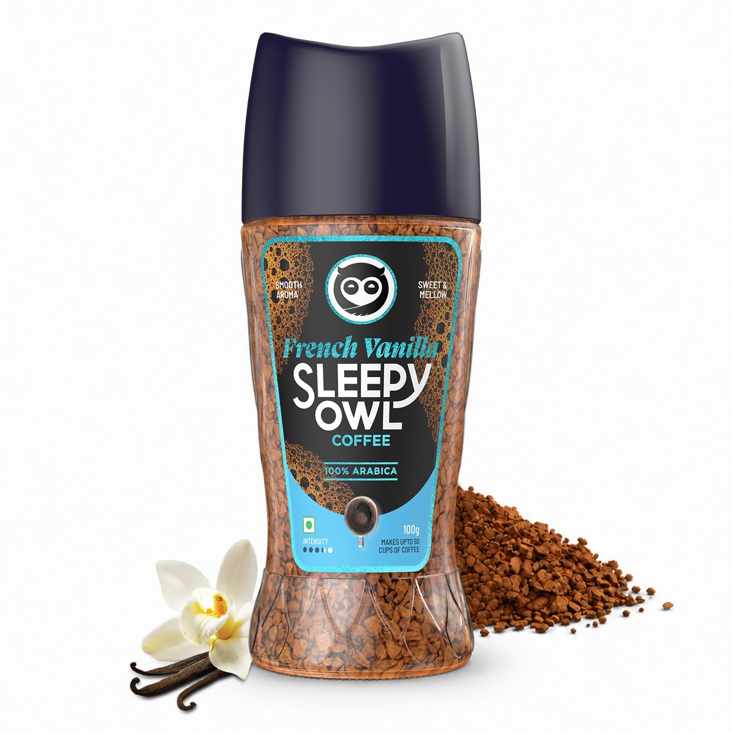 French Vanilla Premium Instant Coffee | 100% Arabica | Microground Technology | Ready in Seconds | Makes 50 Cups | 100g
