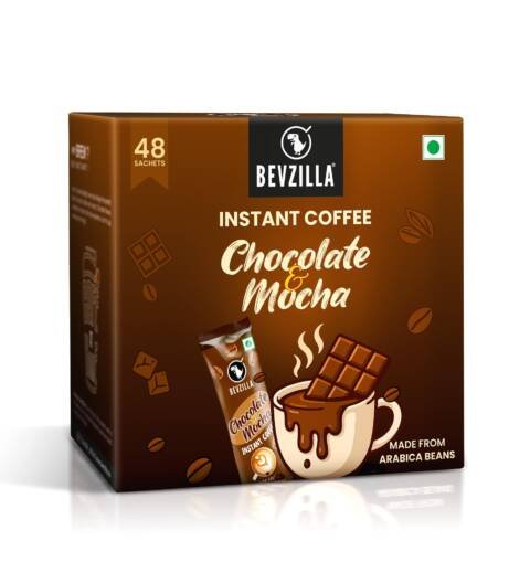 48 Chocolate & Mocha Instant Coffee Powder Sachets | Arabica Beans with Chocolaty Twist | Perfect for Espresso, Latte & Cappuccino | Enjoy Hot & Cold Brews