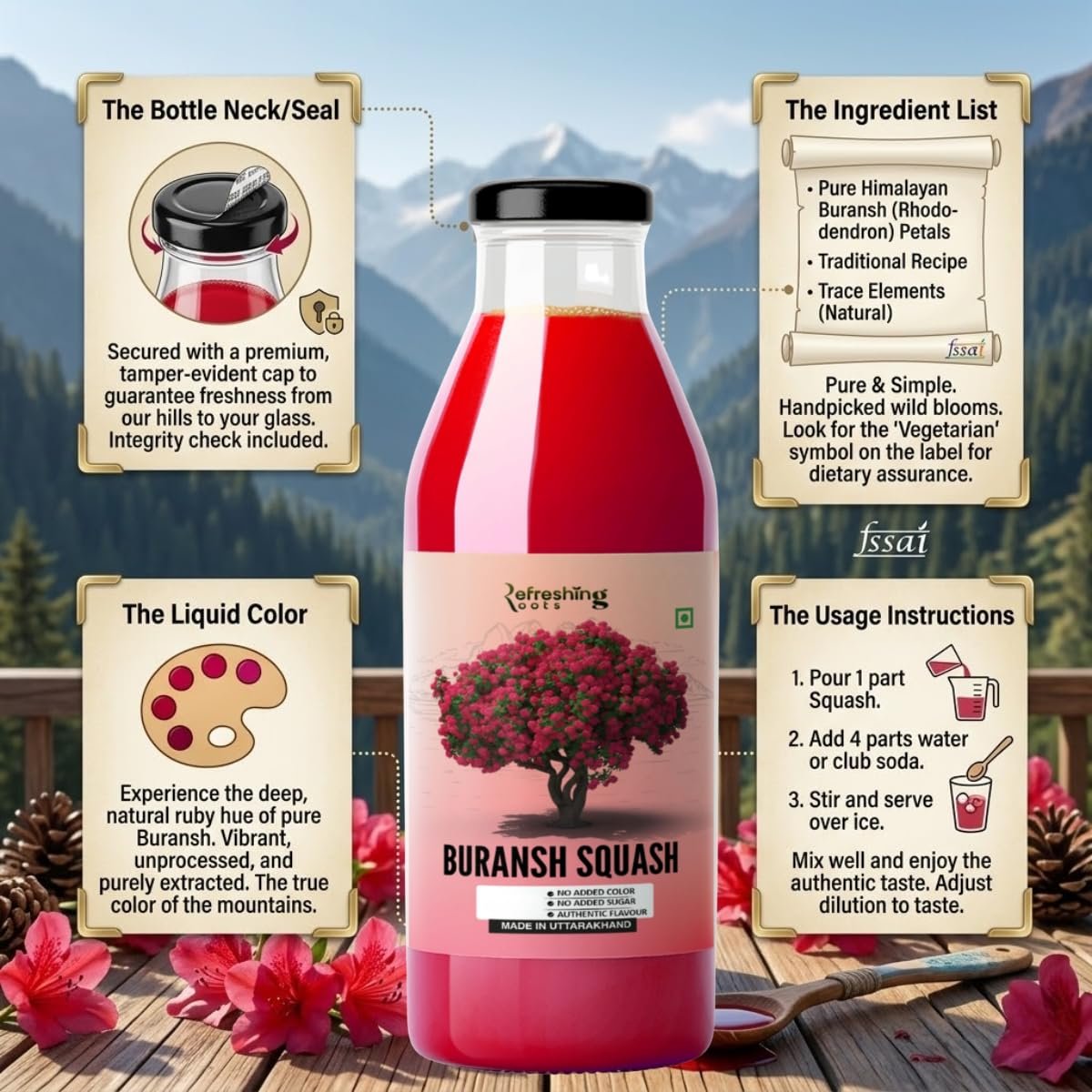 Uttarakhand Buransh Squash(Sharbat), 1000ml (500 * 2) - Image 4