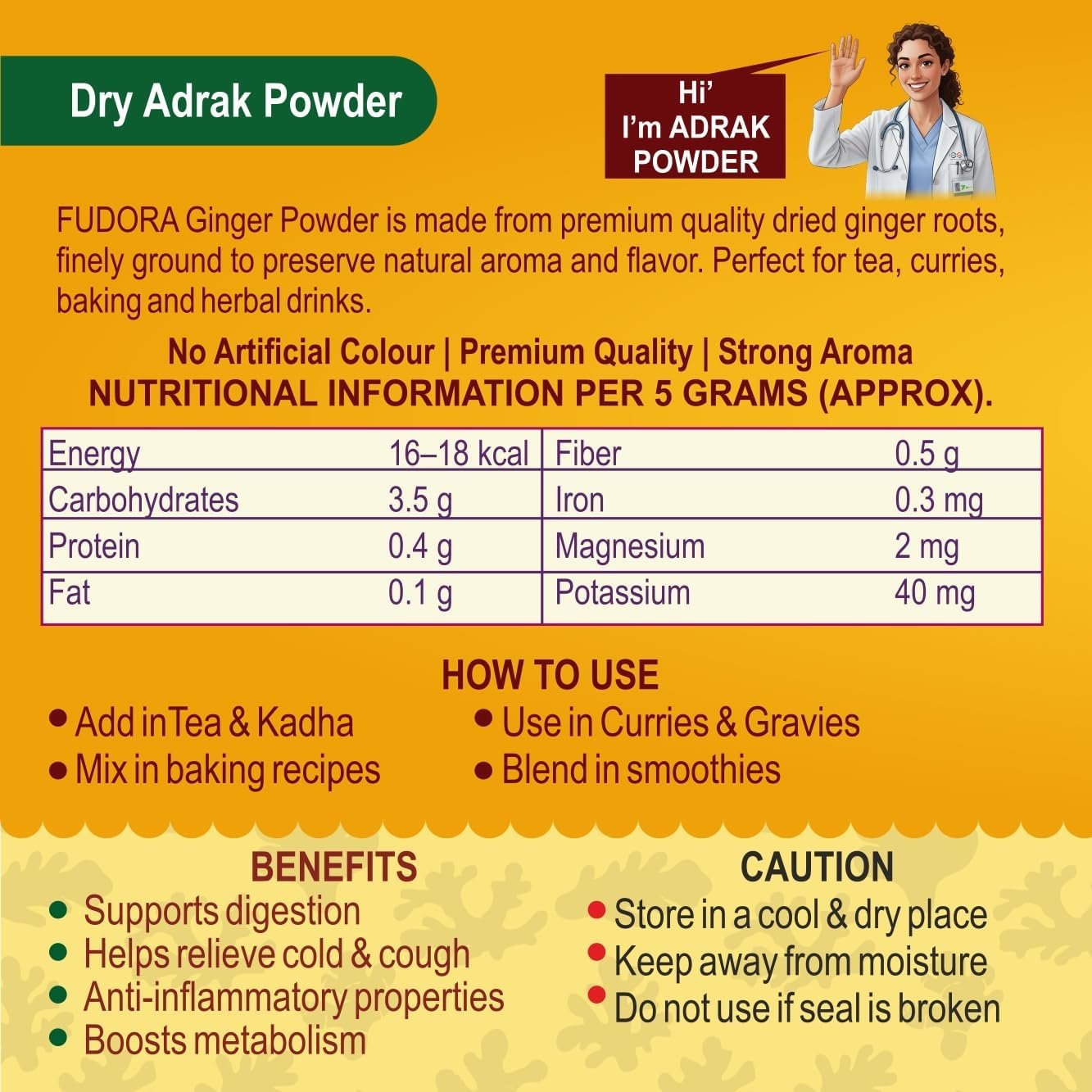 Ginger Powder | Dehydrated Adrak Powder for Cooking | Fine Ground Dry Ginger Powder | Spice for Tea, Curry, Baking, Herbal Drink, Seasoning | Natural Kitchen Ingredient (500gm, Ginger Powder) - Image 2
