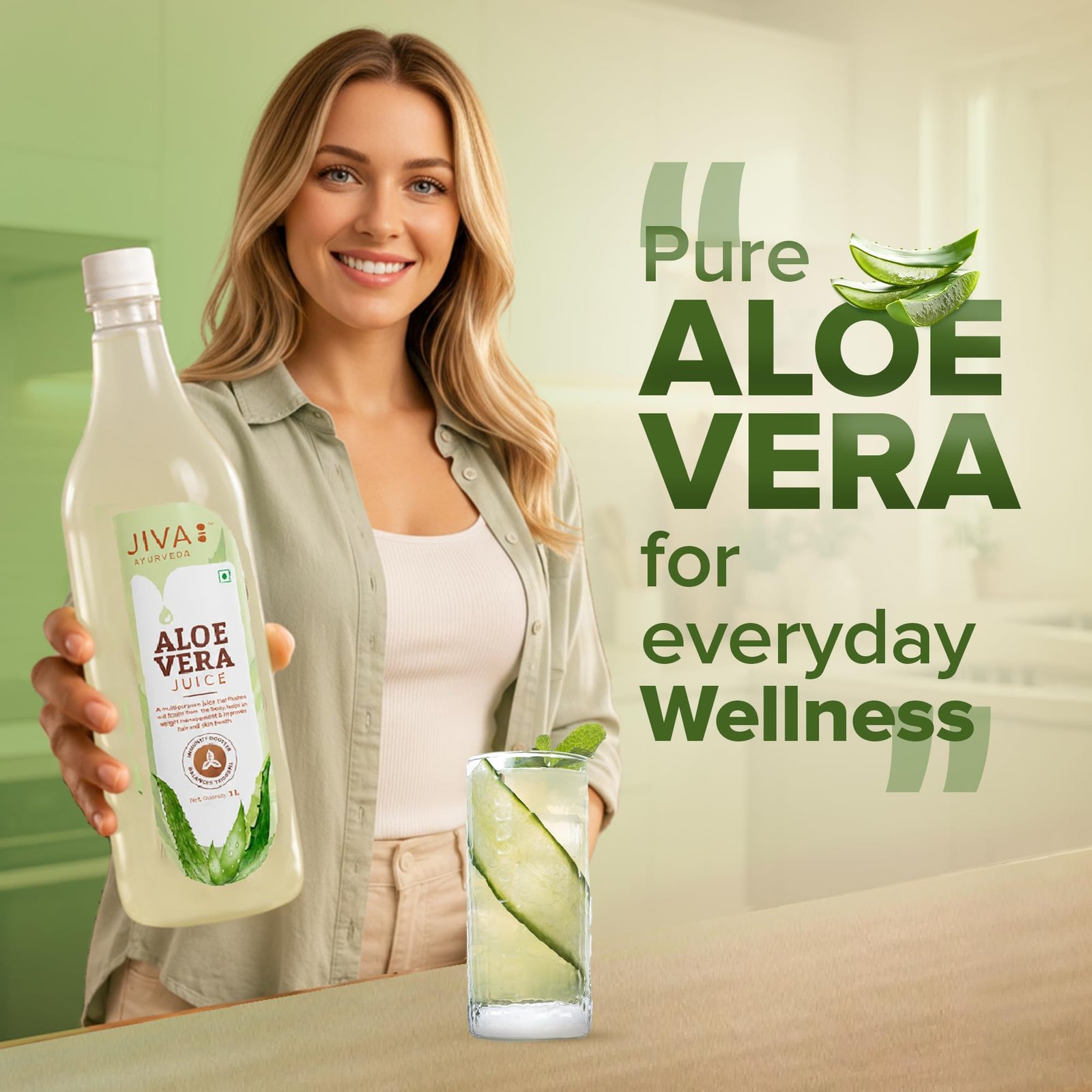Jiva Aloe Vera Juice 1 Litre | Cold Pressed Juice Boosts Immunity, Improves Digestion, Detoxifies The Body | Promotes Healthy Skin & Hair | No Artificial Flavour & Suger (Pack of 1) - Image 5