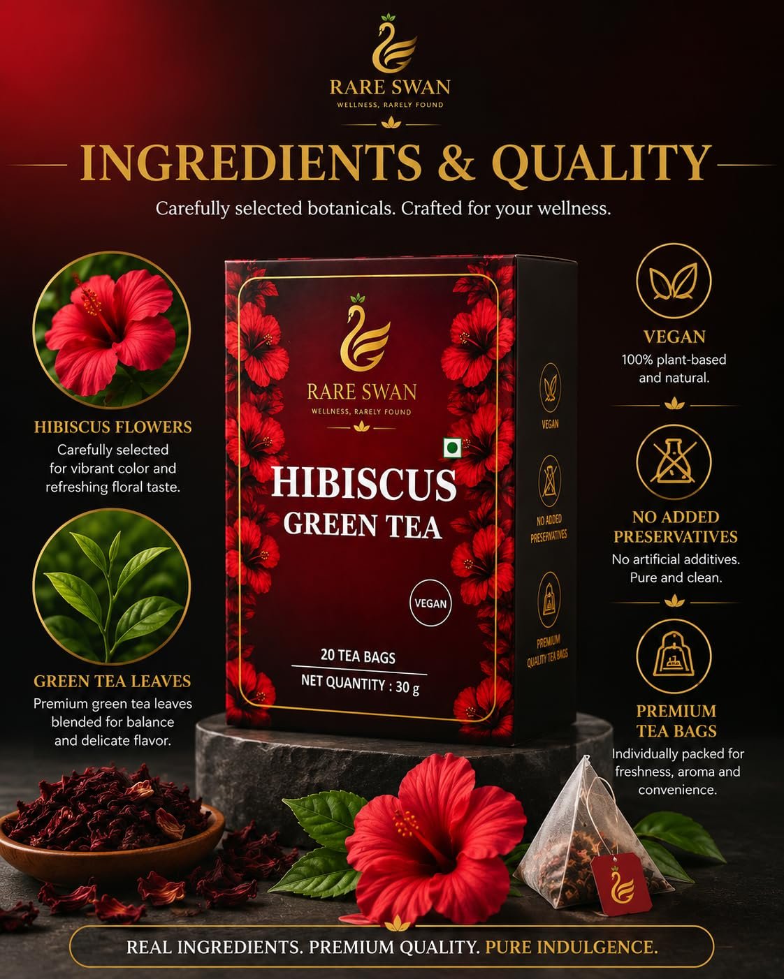 Hibiscus Green Tea 30g | Hibiscus Flower & Green Tea Blend | Floral & Refreshing Infusion | Vegan | No Added Preservatives - Image 4