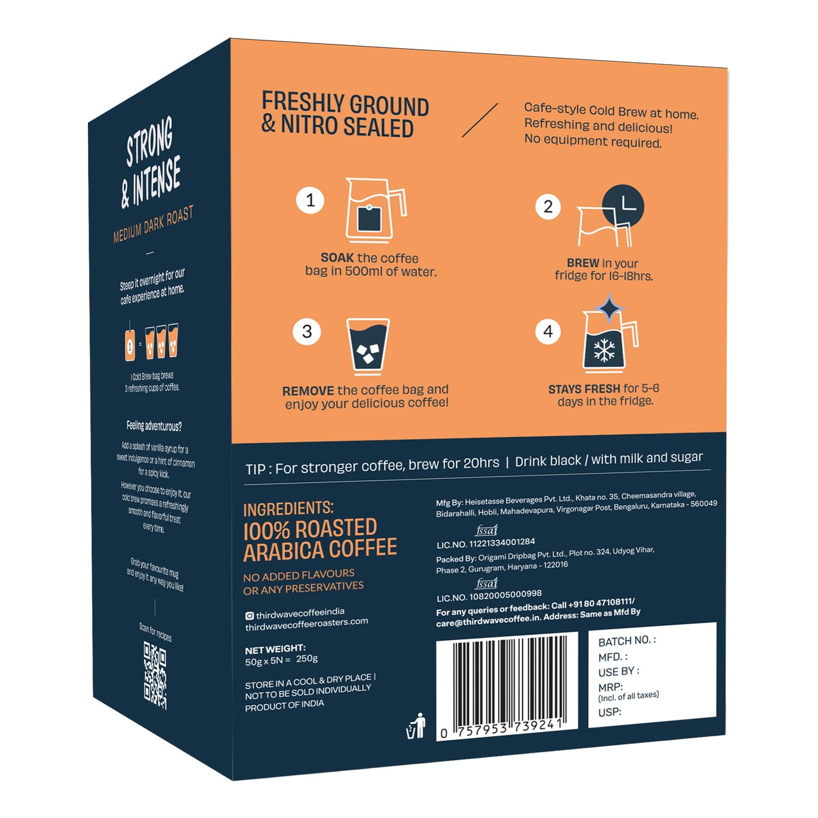 Cold Brew Bags | 100% Arabica | Medium Dark Roast | Pack of 5 | 5 * 50 grams - Image 2
