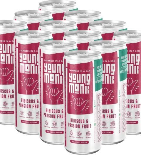YOUNG MONK Calmness Drink Hibiscus & Passion Fruit Flavour | Ready to Drink Refreshing Beverage | Zero Added Sugar | Floral Hibiscus with Tropical Passion Taste | for Home & Travel (Pack 12)