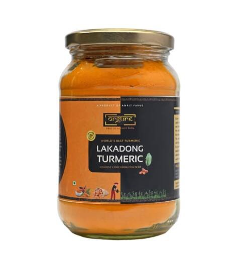 Orgure Lakadong Turmeric Powder | Certified High Curcumin | Hand-Harvested & Sun-Dried | Naturally Grown in Meghalaya | Pure & Authentic | Glass Jar | 500g