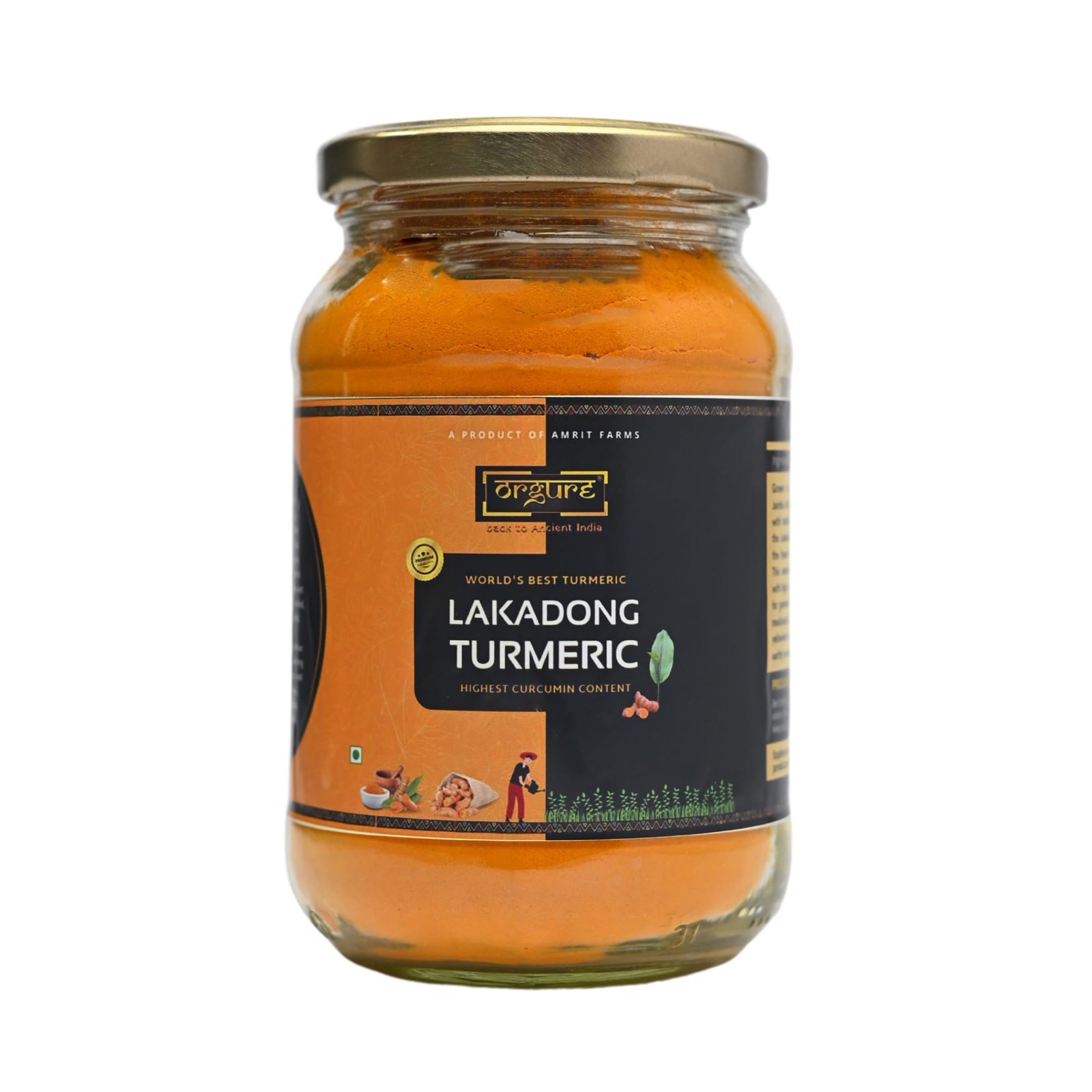 Lakadong Turmeric Powder | Certified High Curcumin | Hand-Harvested & Sun-Dried | Naturally Grown in Meghalaya | Pure & Authentic | Glass Jar | 500g