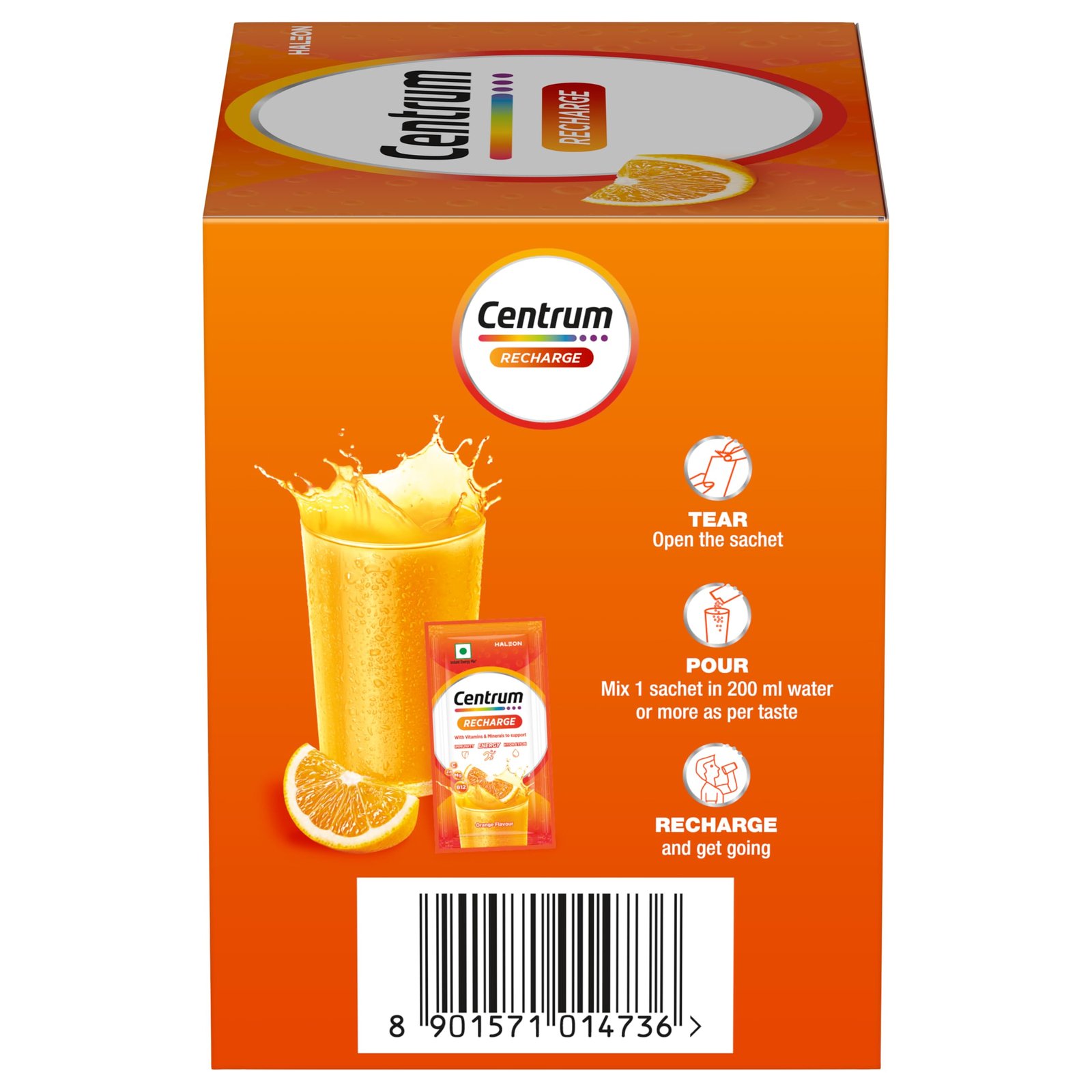 Recharge Energy Drink Mix with Vitamins & Minerals | For Energy, Hydration & Immunity | Vit. C, Vit. B12, Electrolytes, Magnesium, Biotin, Zinc & More | Orange Flavour - Pack of 30 Sachets - Image 3