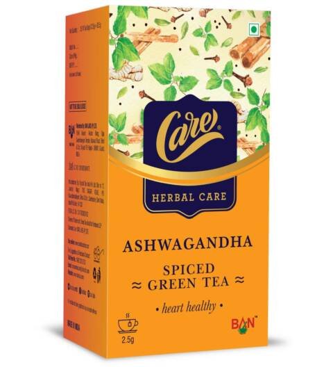 CARE Ashwagandha Spiced Green Tea with Tulsi Ginger & Cinnamon | Ayurvedic Herbal Tea for Immunity Booster, Stress Relief & Detox | Organic Desi Kahwa | Wellness Green Tea Bags | 25 Tea Bags