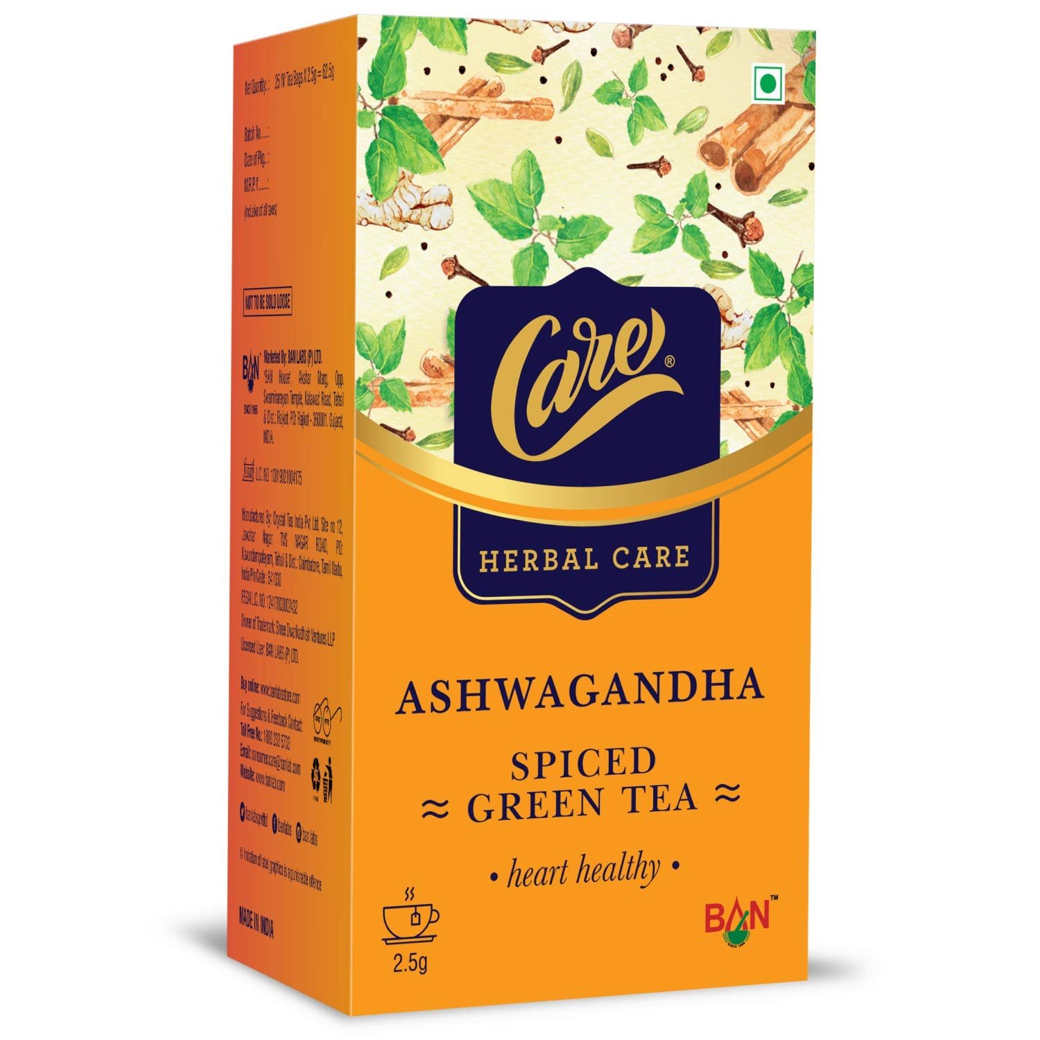 Ashwagandha Spiced Green Tea with Tulsi Ginger & Cinnamon | Ayurvedic Herbal Tea for Immunity Booster, Stress Relief & Detox | Organic Desi Kahwa | Wellness Green Tea Bags | 25 Tea Bags