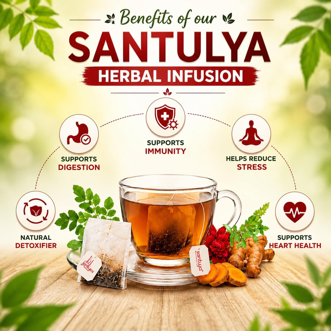 Herbal Tea –Turmeric, Tulsi,Moringa,Hibiscus & Ginger, 48 Tea Bags - Image 6