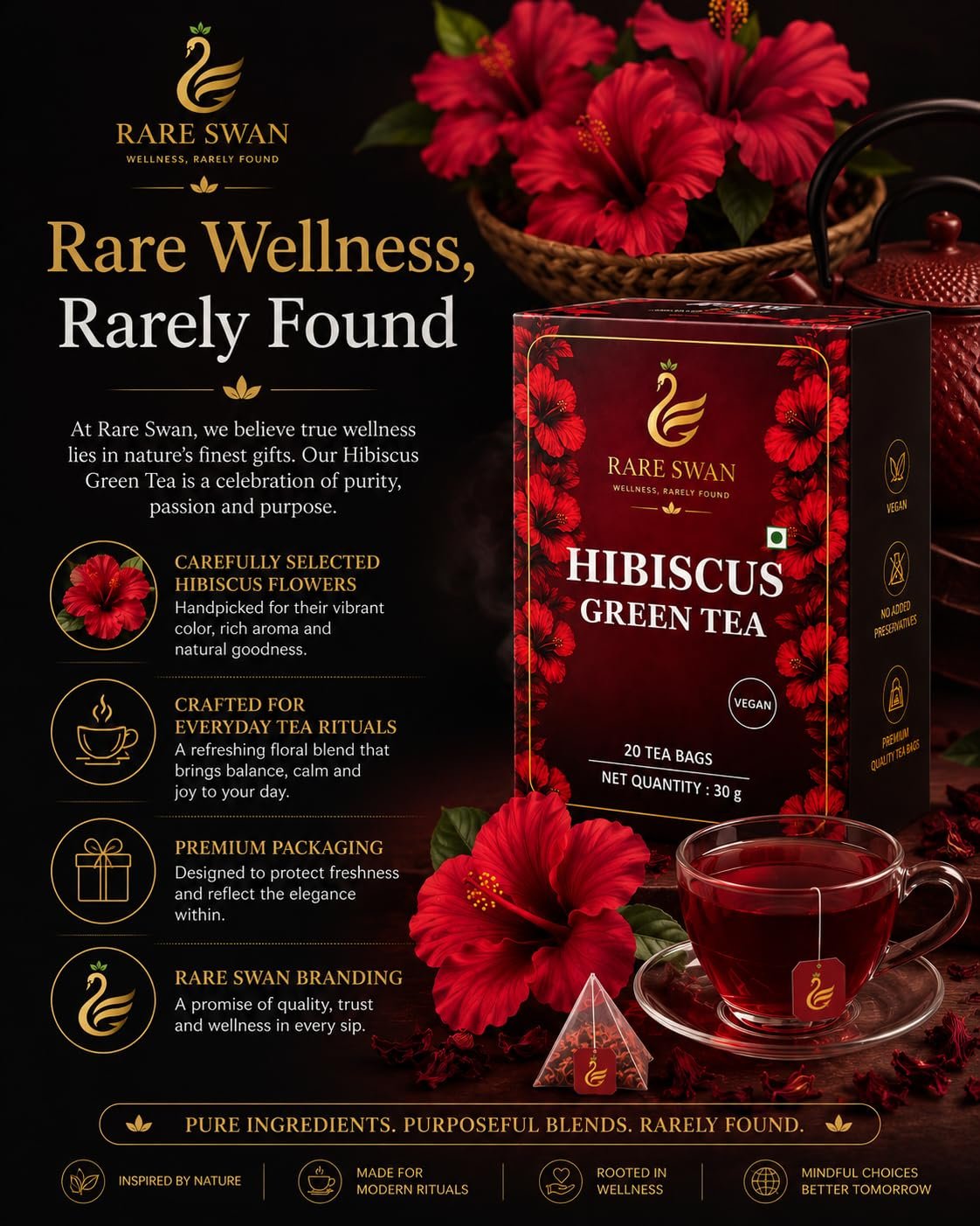 Hibiscus Green Tea 30g | Hibiscus Flower & Green Tea Blend | Floral & Refreshing Infusion | Vegan | No Added Preservatives - Image 7
