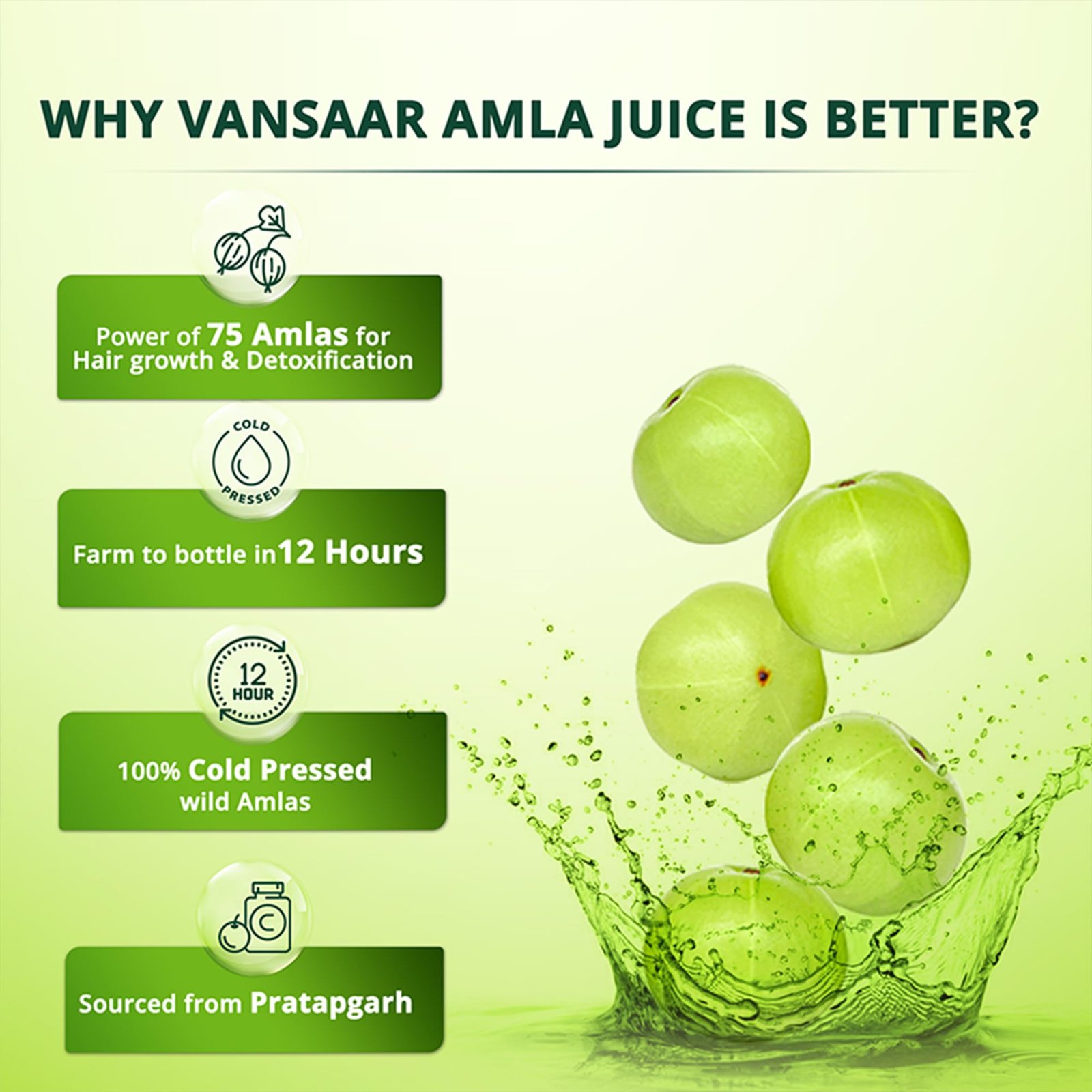 Ayurvedic Tangy Amla Juice - 1L | 100% Cold Pressed Wild Amlas Rich In Vitamin C Sourced from Pratapgarh | Farm to Bottle in 12 Hours | 75 Pure Amlas for Hair Growth & Detoxification - Image 5