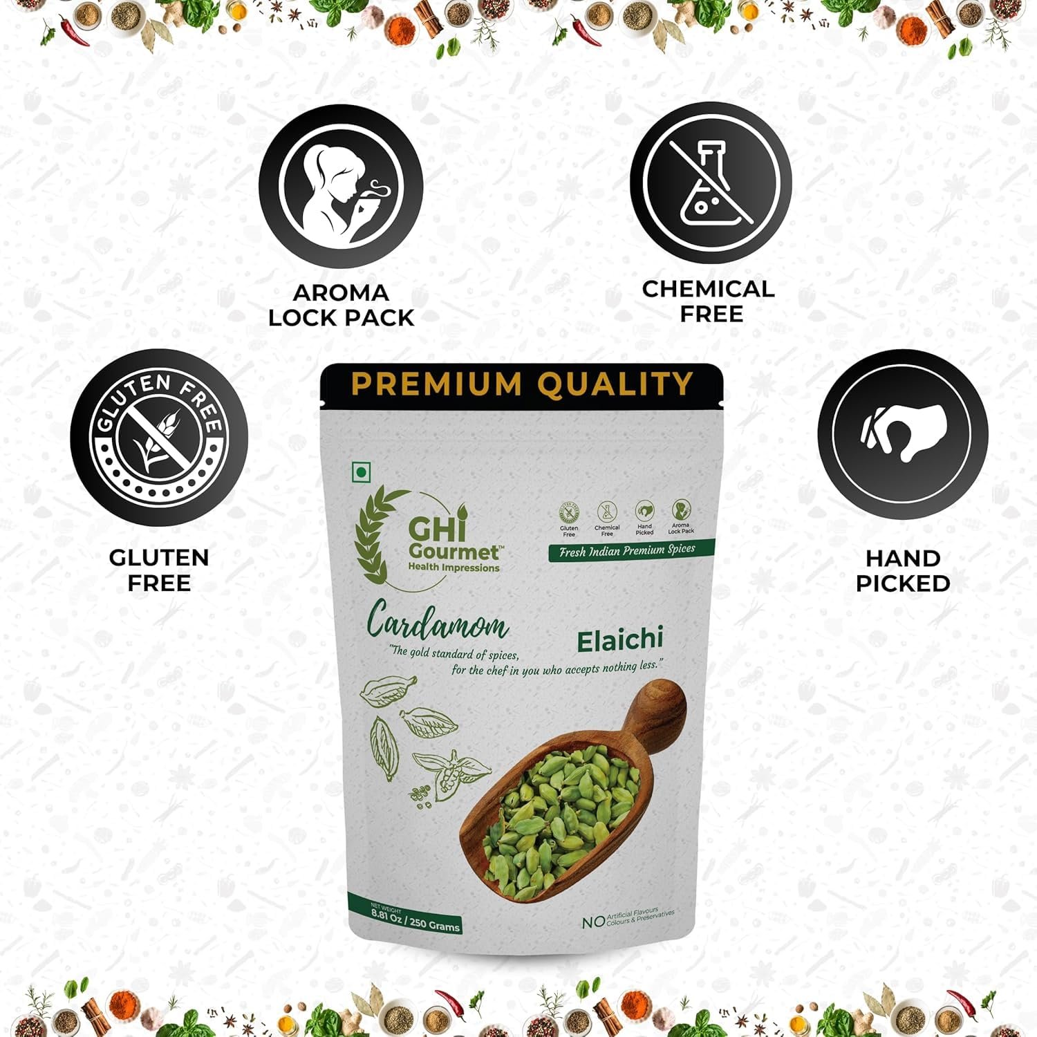250g | Superior Grade Whole Green Cardamom (Elaichi) | 8MM Bold Size | Aromatic Green Pods, Non-GMO - Perfect for Culinary & Aromatic Uses | GHI Foods - Image 4
