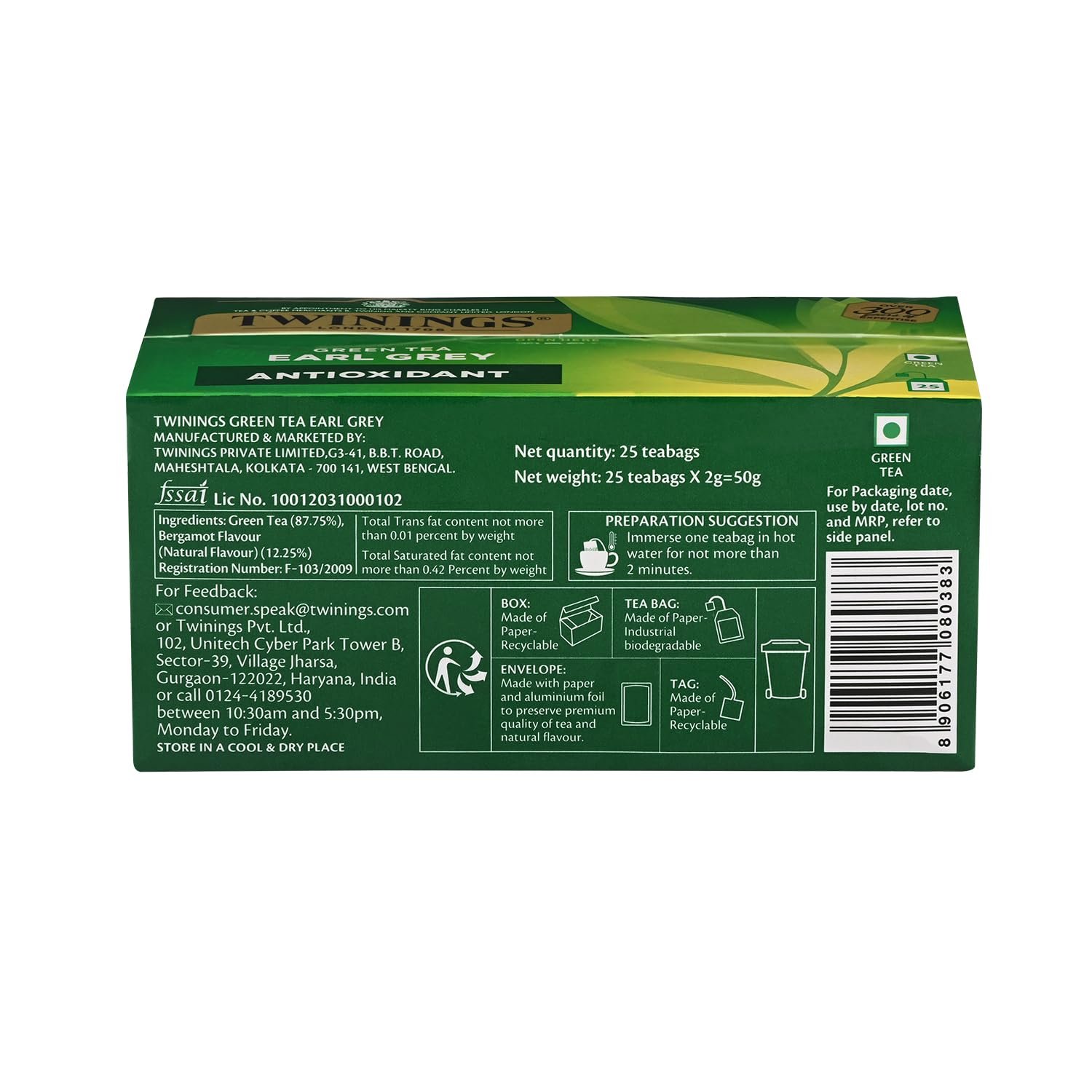 Green Tea & Earl Grey, 25 Tea Bags| Pack of 1| Perfectly Balanced & Refreshing Taste| With Light, Citrusy Flavour of Bermagot| Low Calorie| Handpicked Green Tea Leaves| Enjoy a Hot Cup of Tea - Image 9