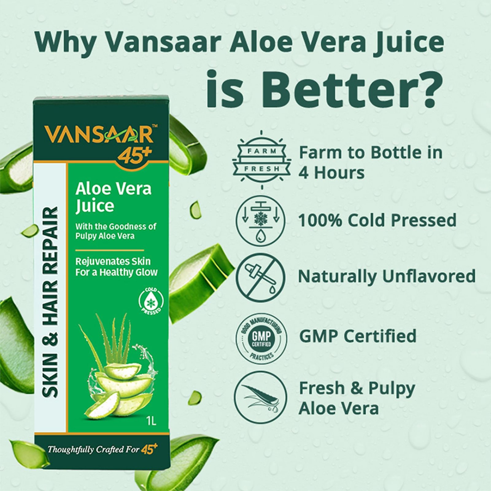 Aloe Vera Juice - 1L | For Glowing Skin & Healthy Hair | 100% Natural, Cold Pressed with Pulp - Image 3