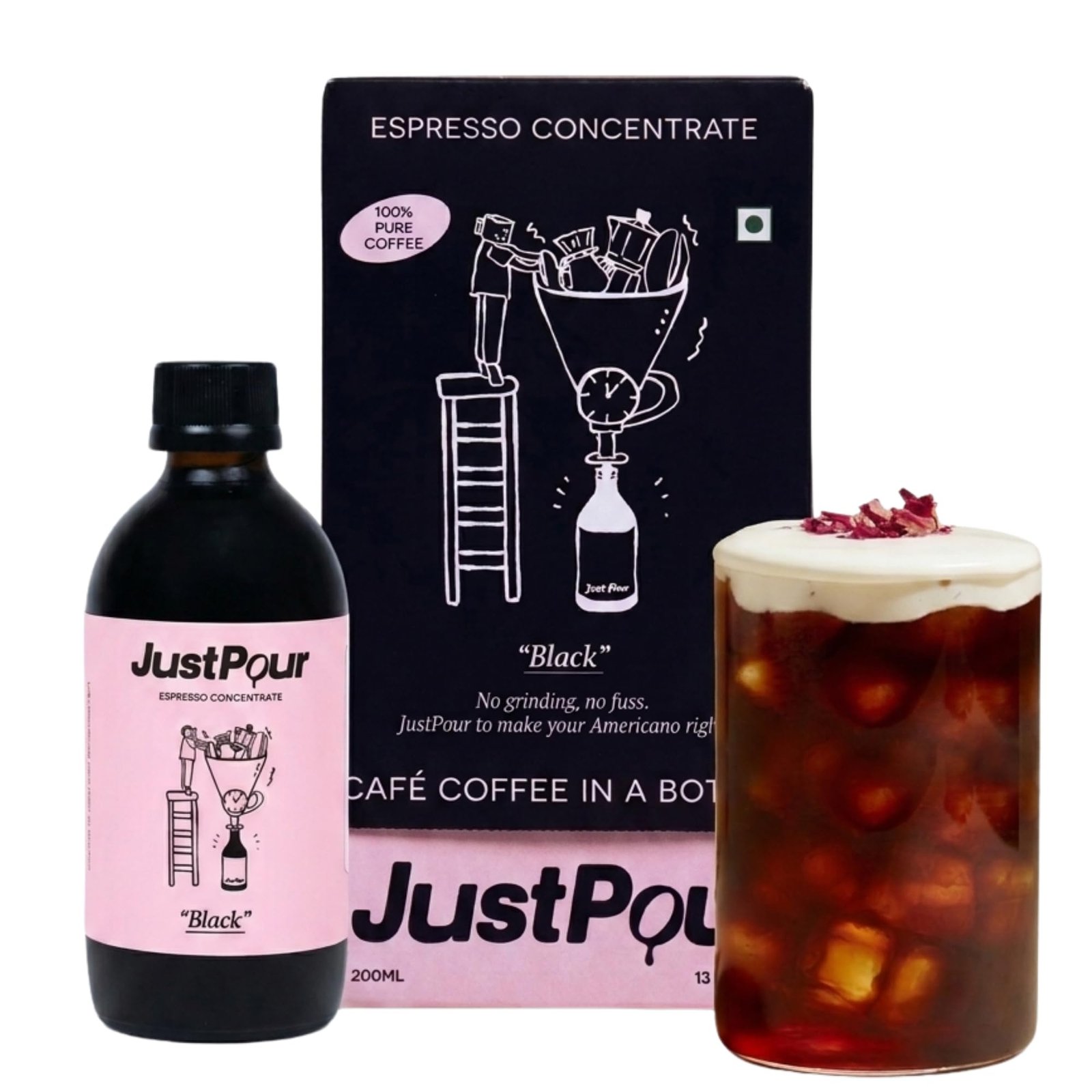 Black Espresso Coffee Concentrate – Liquid Coffee for Café-Style Hot & Iced Americano at Home – 100% Arabica Unsweetened, No Chicory – No Machine Needed – 200ml Bottle For 13 Servings