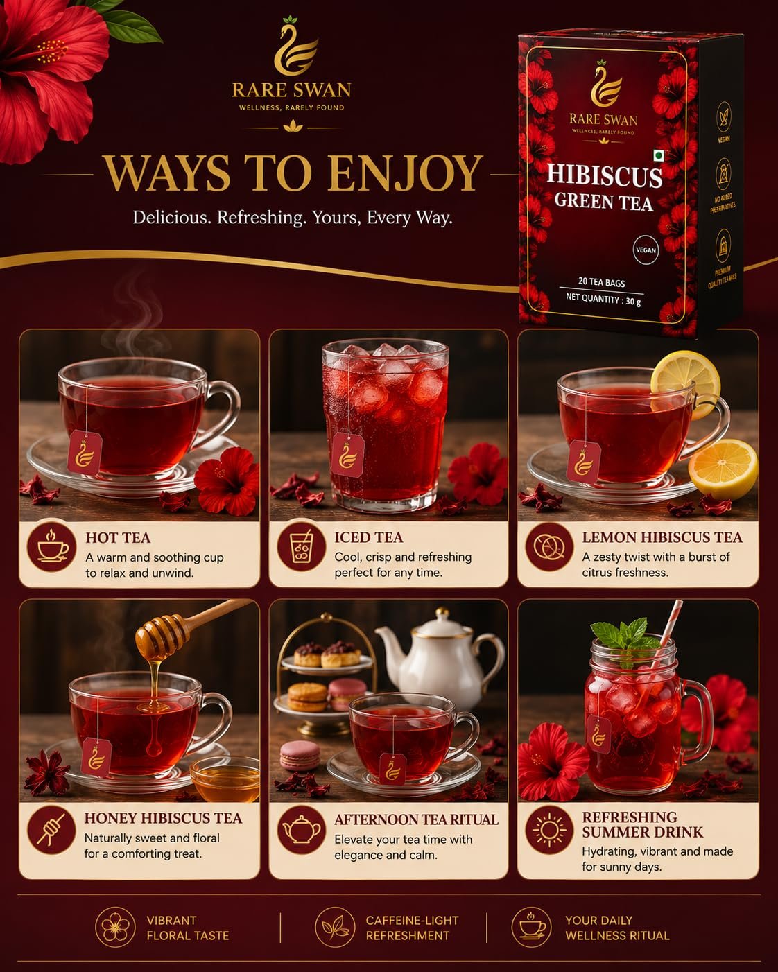 Hibiscus Green Tea 30g | Hibiscus Flower & Green Tea Blend | Floral & Refreshing Infusion | Vegan | No Added Preservatives - Image 5