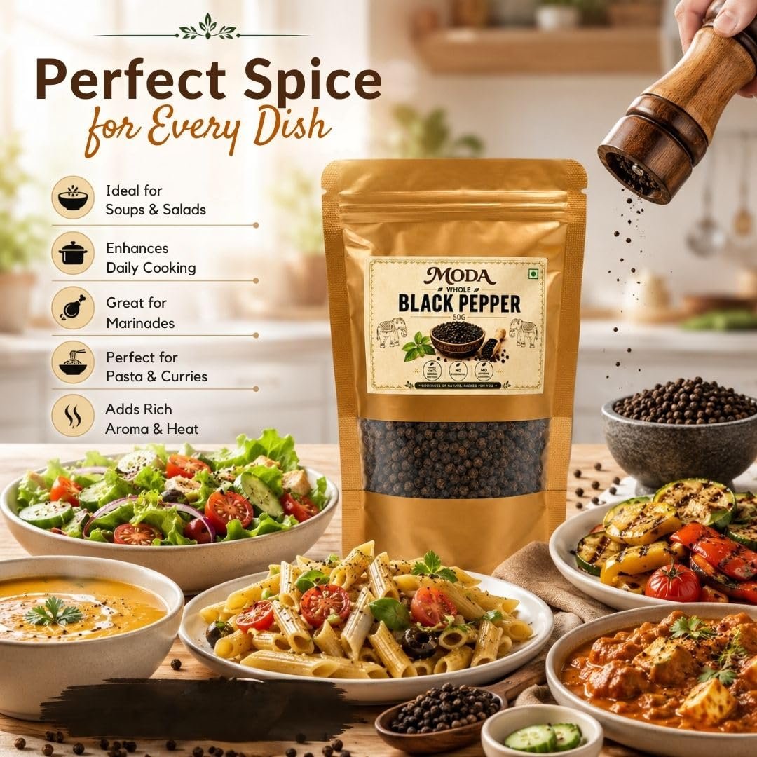 Black Pepper | kali Mirch Whole 100 GM | Premium Black Pepper Whole | Natural Sabut Kali Mirch | Fresh Aromatic Spice for Cooking, Seasoning & Everyday Kitchen Use - Image 4