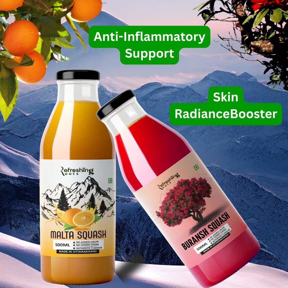 Malta Squash and Buransh Squash Combo, No Added Sugar, Natural Flavors, 500ml Glass Bottles, Made in Uttarakhand - Image 4