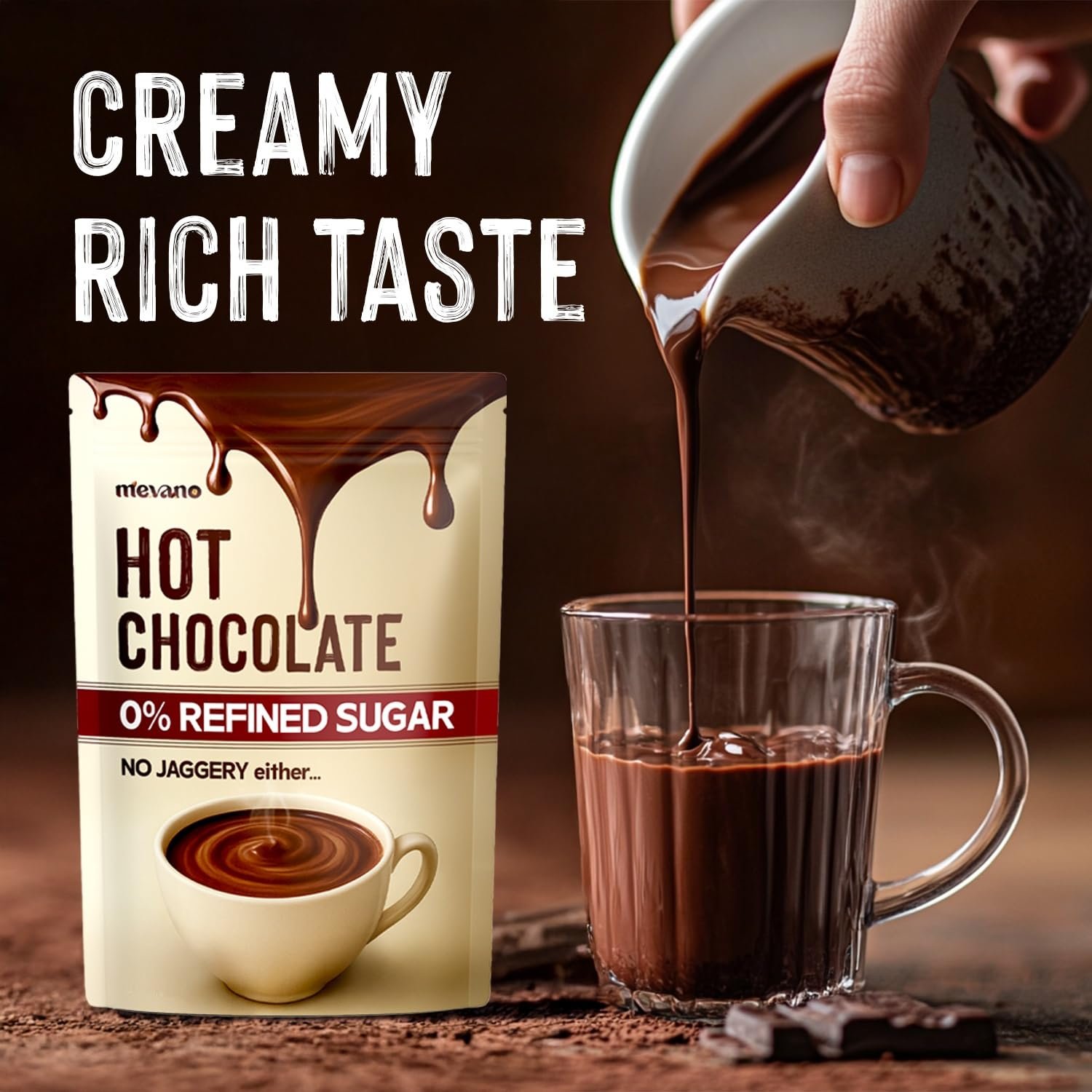 Hot Chocolate Mix Powder, 200g | Refined SUGAR FREE | All Natural, REAL Cocoa without sugar, sweetened with Coconut Jaggery | Choco powder for Milk, Cold & hot shakes | No Preservatives - Image 4