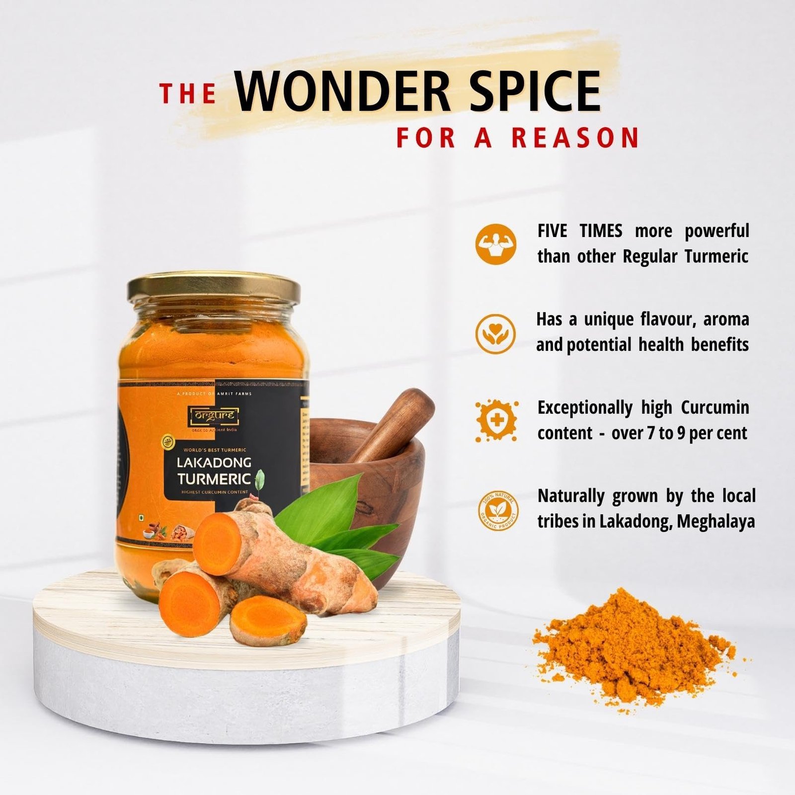 Lakadong Turmeric Powder | Certified High Curcumin | Hand-Harvested & Sun-Dried | Naturally Grown in Meghalaya | Pure & Authentic | Glass Jar | 500g - Image 3