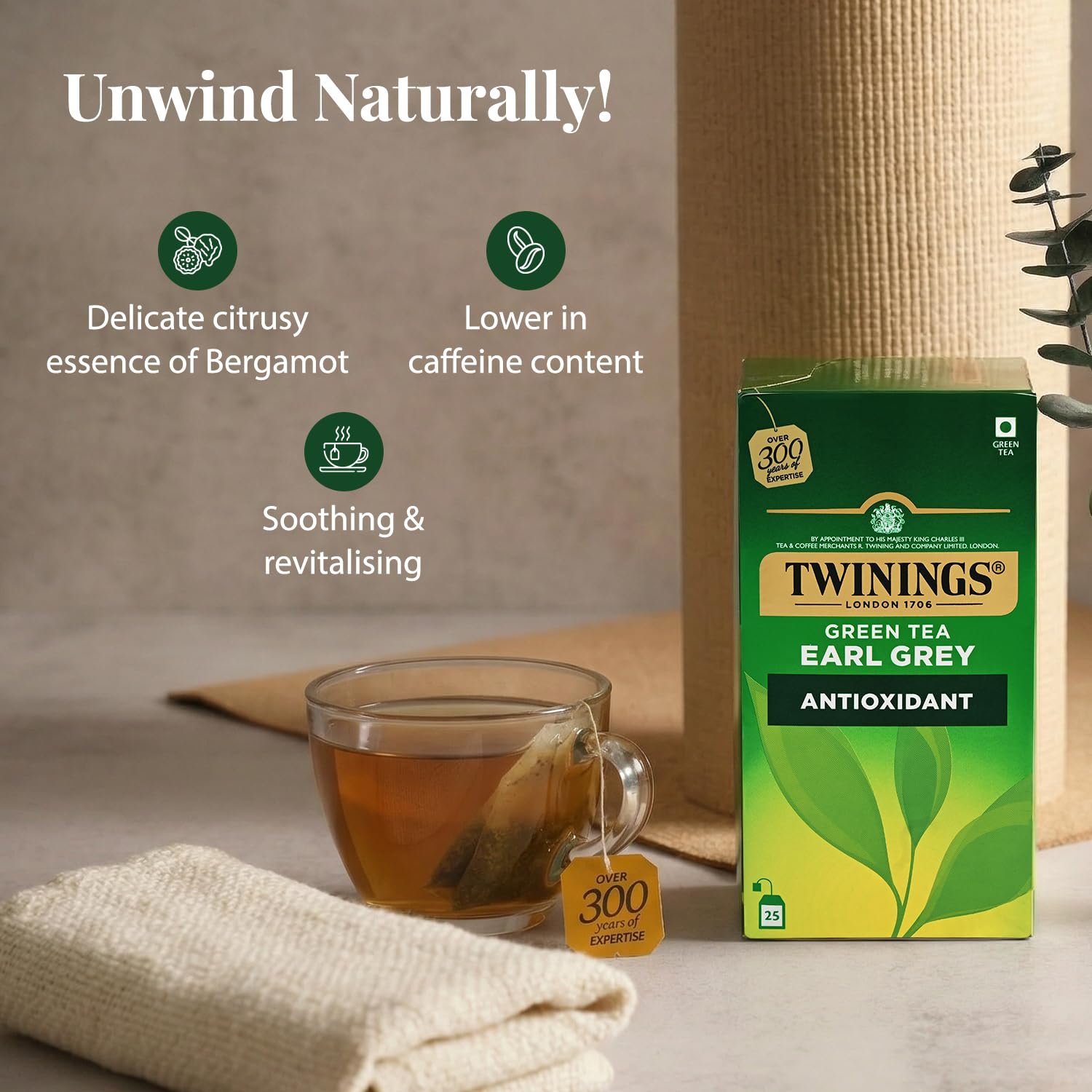 Green Tea & Earl Grey, 25 Tea Bags| Pack of 1| Perfectly Balanced & Refreshing Taste| With Light, Citrusy Flavour of Bermagot| Low Calorie| Handpicked Green Tea Leaves| Enjoy a Hot Cup of Tea - Image 6