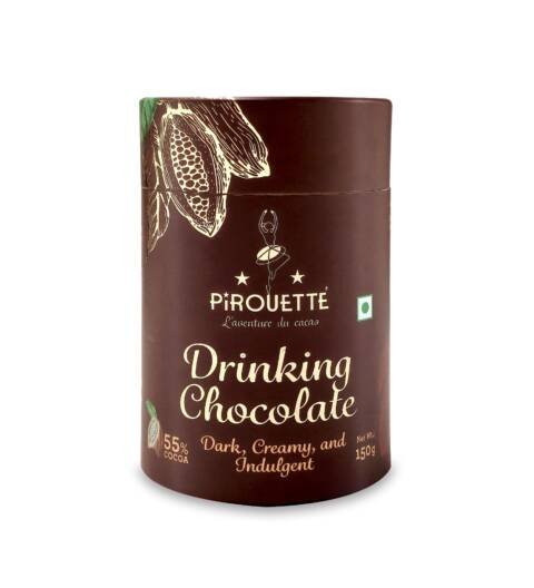 Pirouette Drinking Chocolate | 55% Cocoa | Dark, Creamy & Indulgent | Premium Hot Chocolate Mix with Cocoa Butter, Unrefined Mauritius Dark Brown Sugar & Maldon Sea Salt | No Fillers No milk powder | 150g (6 x 25g Sachets) | Christmas Gifting
