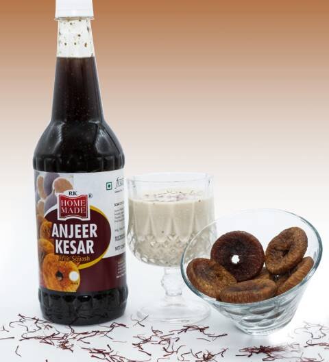 Anjeer Kesar Fruit Squash Syrup 750ml | Gluten-Free, Vegan & Low Fat Fig & Saffron Milk Sharbat Concentrate | Natural Fruit Drink Mix | Falooda, Milkshake, Dessert Topping | Homemade Style Health Drink