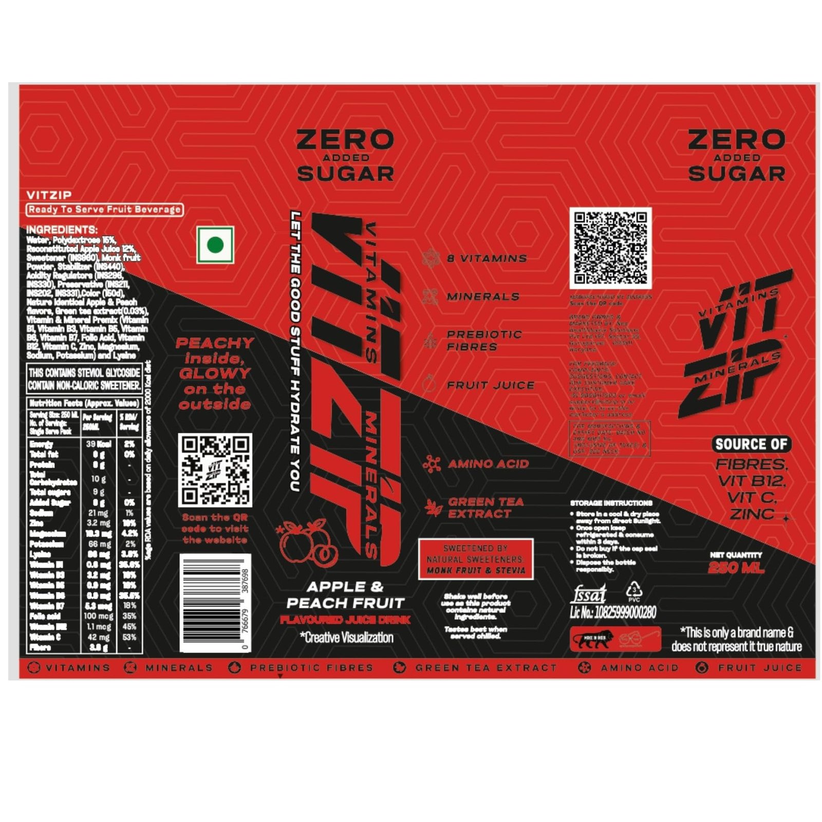 Apple & Peach Fruit Drink Pack of 9| Zero Added Sugar Refreshing Beverage | Enriched with Vitamins & Minerals | Source of Prebiotic Fibre | Healthy Fruit Drink for Daily Refreshment - Image 2