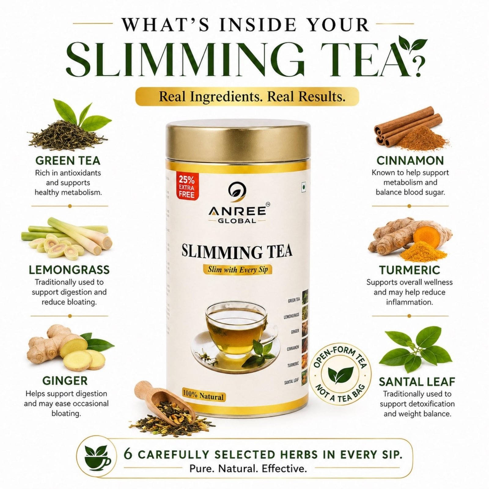 Herbal Wellness Tea Blend | Moringa, Ginger & Green Leaves | 100 gm-PO-3 - Image 3
