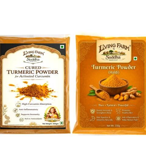 Village Culture Combo- Cured Turmeric Powder & Raw Turmeric Powder, Pack of 2- 200g Each (200X2)