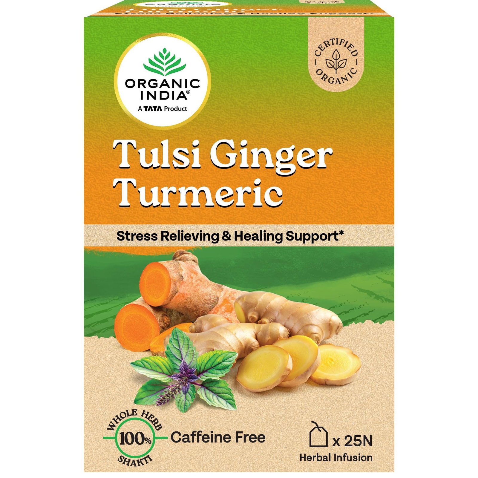 A TATA Product Tulsi Ginger Turmeric - 25 Tea Bags, Boosts Immunity, Supports Healing & Recovery, Rich in Antioxidants, Made with Tulsi, Turmeric, Cinnamon, and Pepper