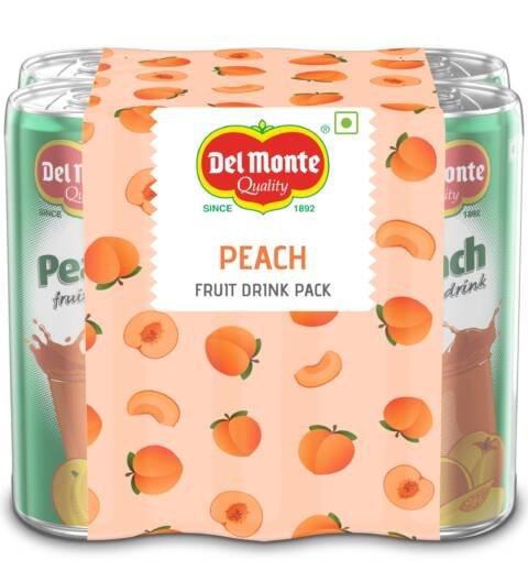 Peach Fruit Drink (6 X 240 ML Can) -With Real Peach bits | Sweet, Juicy & Perfect for Cocktails & Mocktails