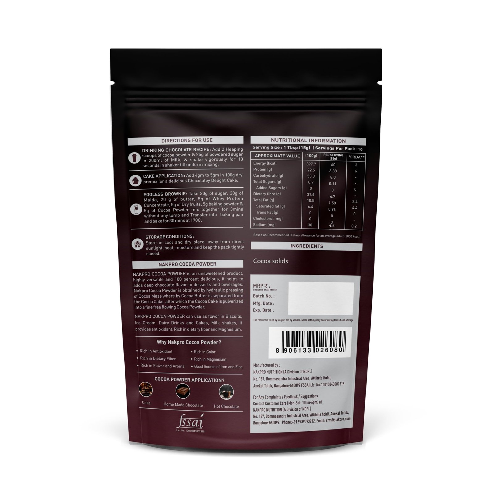 100% Pure & Natural Unsweetened Plant Based Cocoa Powder, 150g | 22.5g Protein | Ideal for Cake, Baking, Hot Chocolate, Milkshakes & More (150g) - Image 2