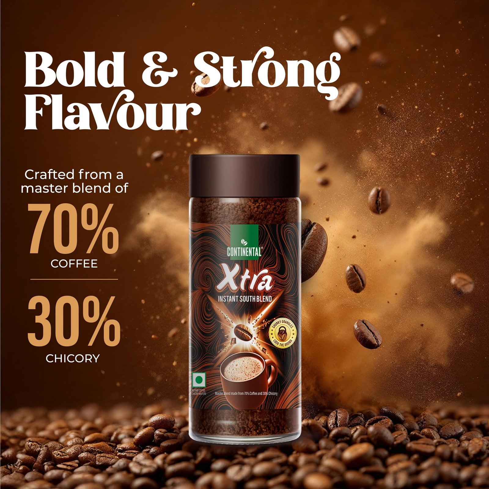 XTRA Instant Coffee Powder | 200g Jar | 30% Chicory and 70% Robusta Coffee | Medium Roast Instant Coffee | Granulated Instant Coffe - Image 3