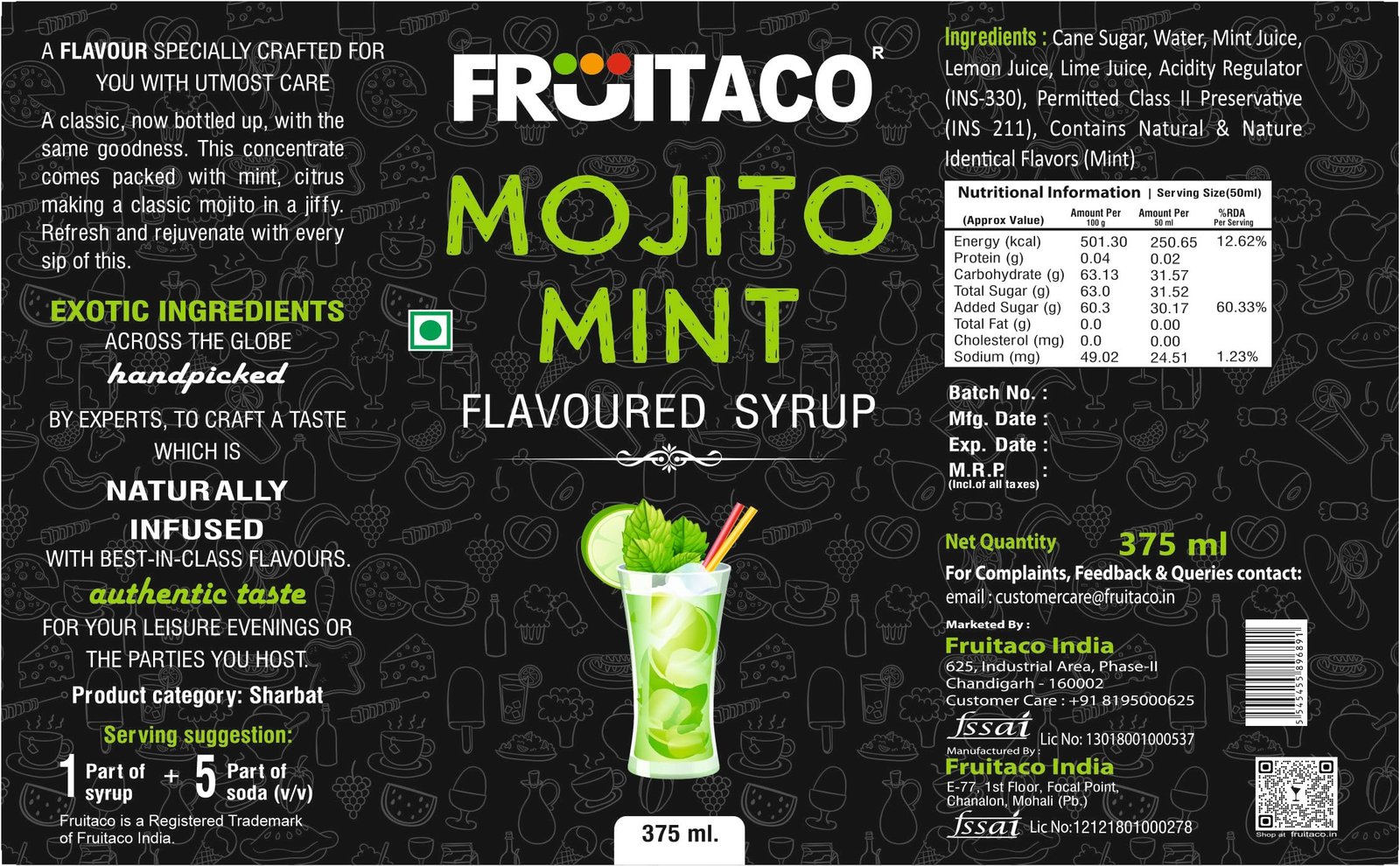 Blue Curacao, Grenadine,Green Mint Mojito Mint - Mocktail, Cocktail Mojito Syrup - Perfect for Mocktails & Cocktails, Syrup Flavor Pack of 4 (375 ml each) - Image 3