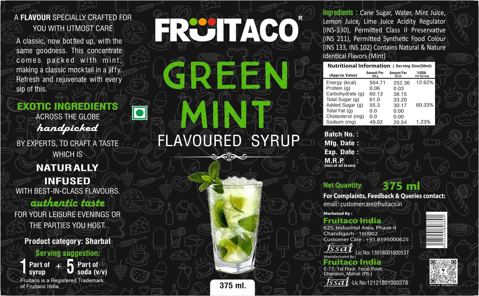 Blue Curacao, Grenadine,Green Mint Mojito Mint - Mocktail, Cocktail Mojito Syrup - Perfect for Mocktails & Cocktails, Syrup Flavor Pack of 4 (375 ml each) - Image 4