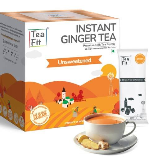 NO SUGAR Instant Ginger Tea Premix (Pack of 20 Sachets) | Kadak Ginger Adrak Chai | Immunity Boosting Ayurvedic | Sugar Free Chai | Diabetic Friendly | Healthy Daily Wellness Tea