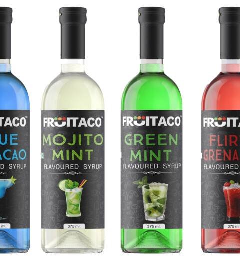 Fruitaco Blue Curacao, Grenadine,Green Mint Mojito Mint - Mocktail, Cocktail Mojito Syrup - Perfect for Mocktails & Cocktails, Syrup Flavor Pack of 4 (375 ml each)