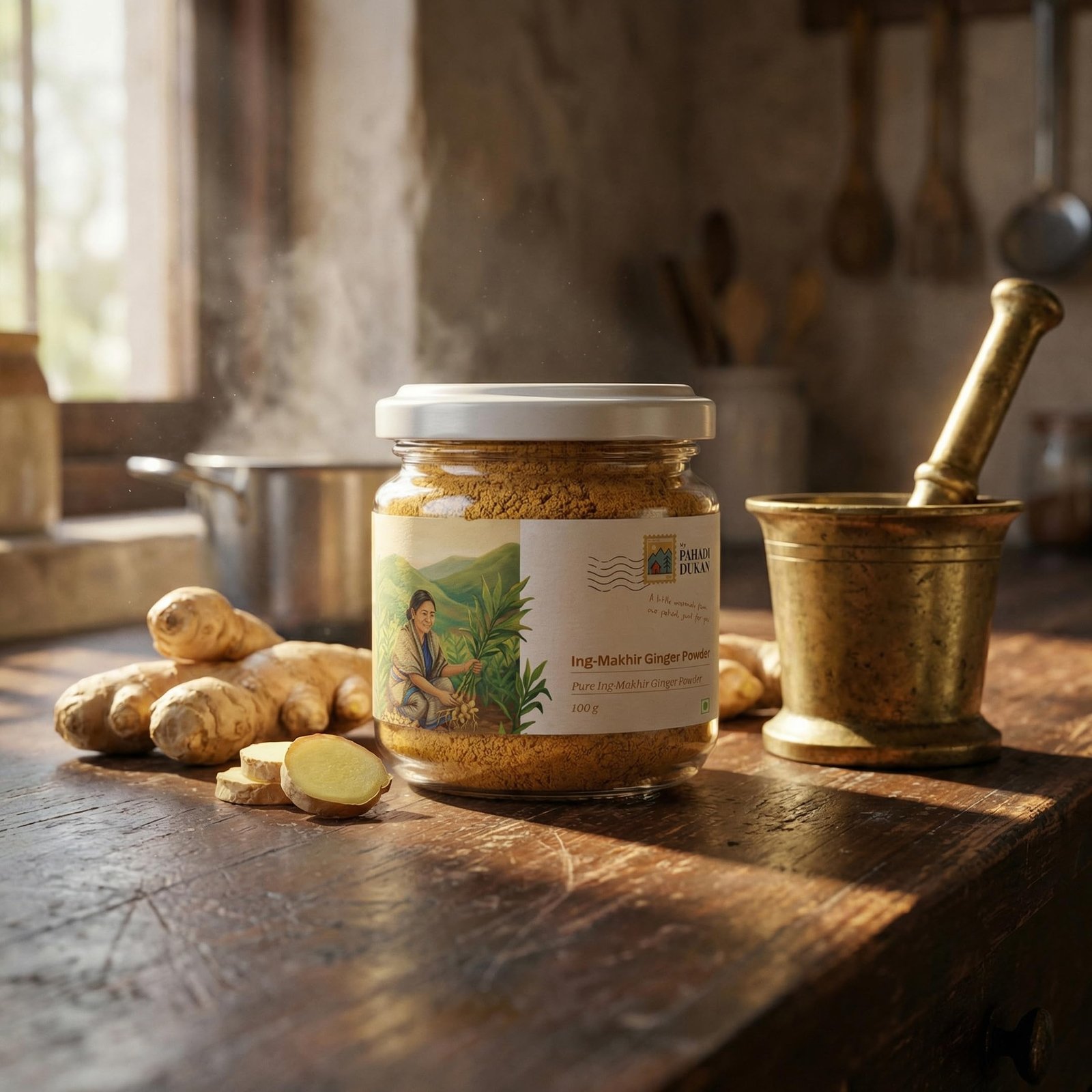 My Pahadi Dukan Ing Makhir Ginger Powder 100g, Rare Meghalaya Heirloom Ginger/ Adrak, Naturally High Gingerol Variety, Chemical-Free Indigenous Farm Produce, Rich Aroma for Tea, Kadha, Cooking & Daily Wellness - Image 3